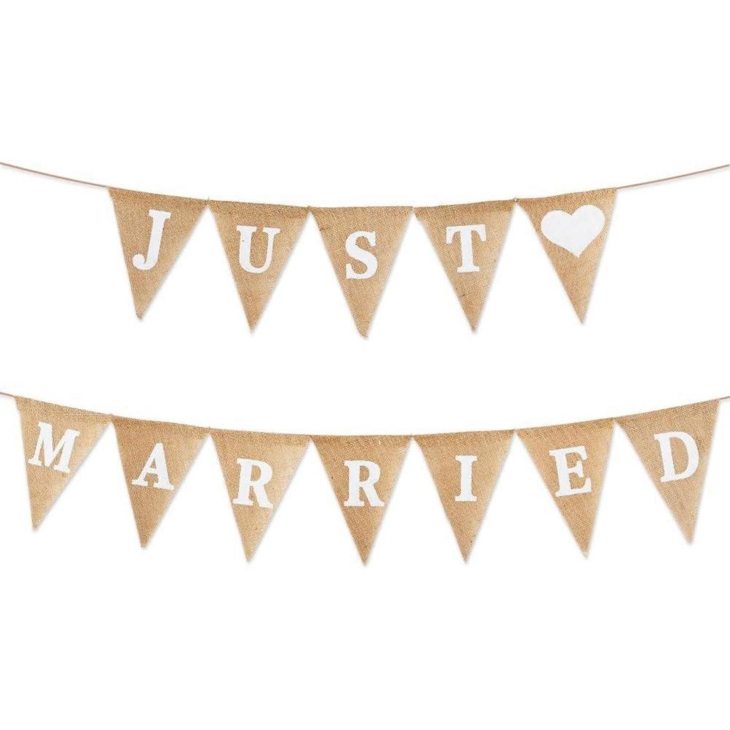 Hängedekoration Just Married Girlande Deko Jute Hochzeit Banner BoHo Frauen