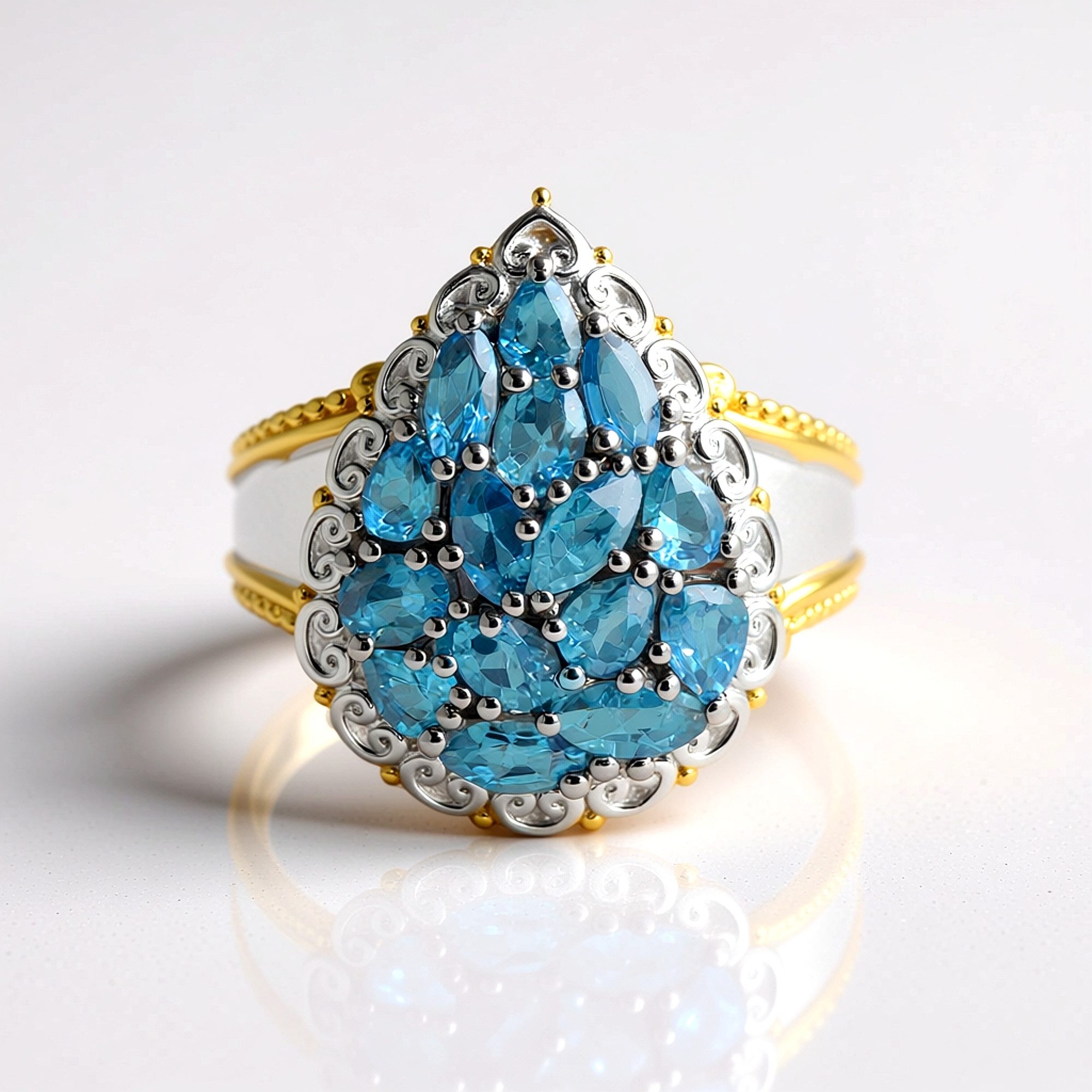 Cavill Silberring Cavill Ring 1,86 ct Aquamarin Tropfen Silber Echtschmuck Blau (1-tlg)