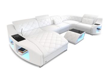 Sofa Dreams Wohnlandschaft Ledersofa Swing U Form Mini, Designersofa, Sofa mit Licht und USB
