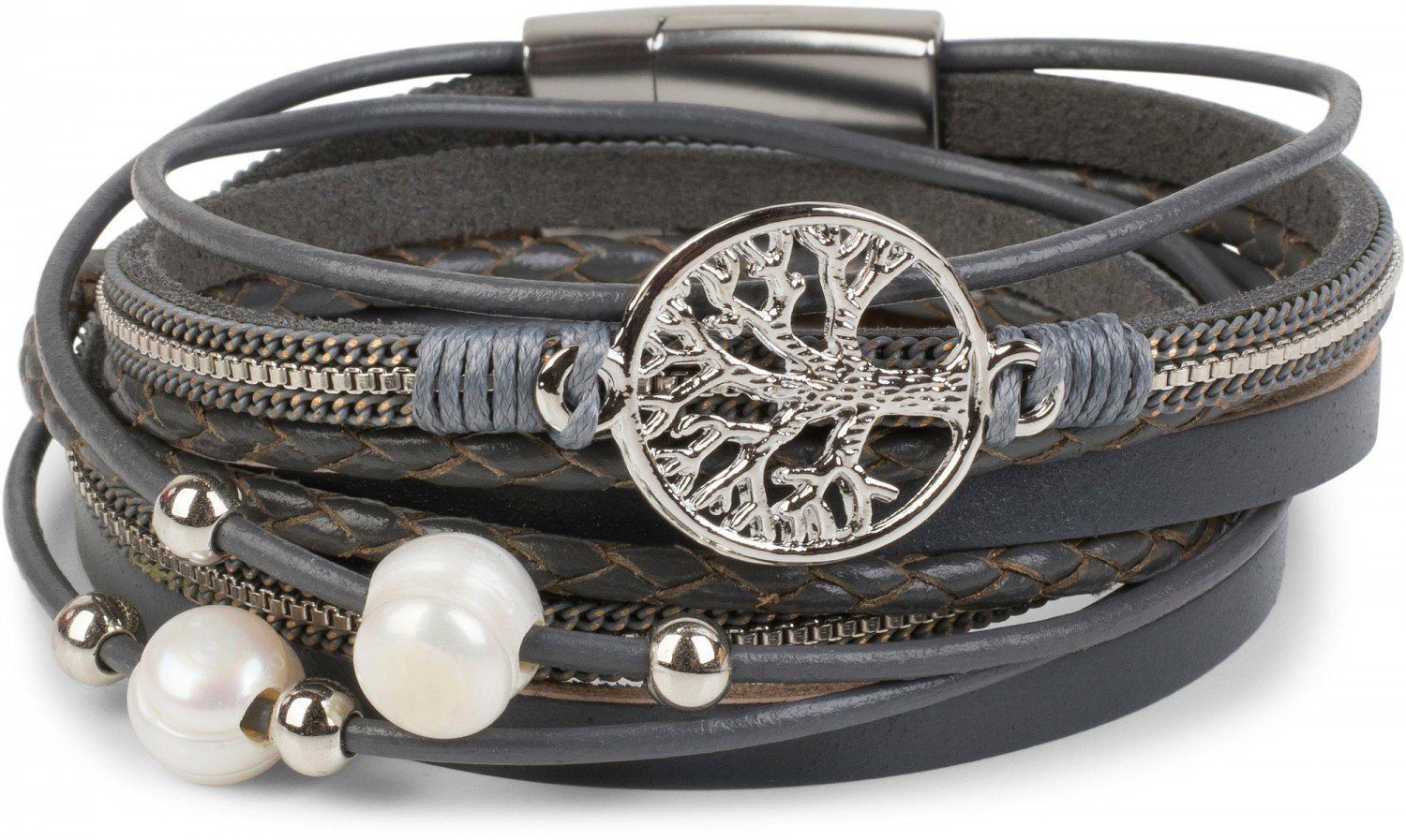 styleBREAKER Wickelarmband Wickelarmband mit Perlen, Kette & Lebensbaum (1- günstig online kaufen