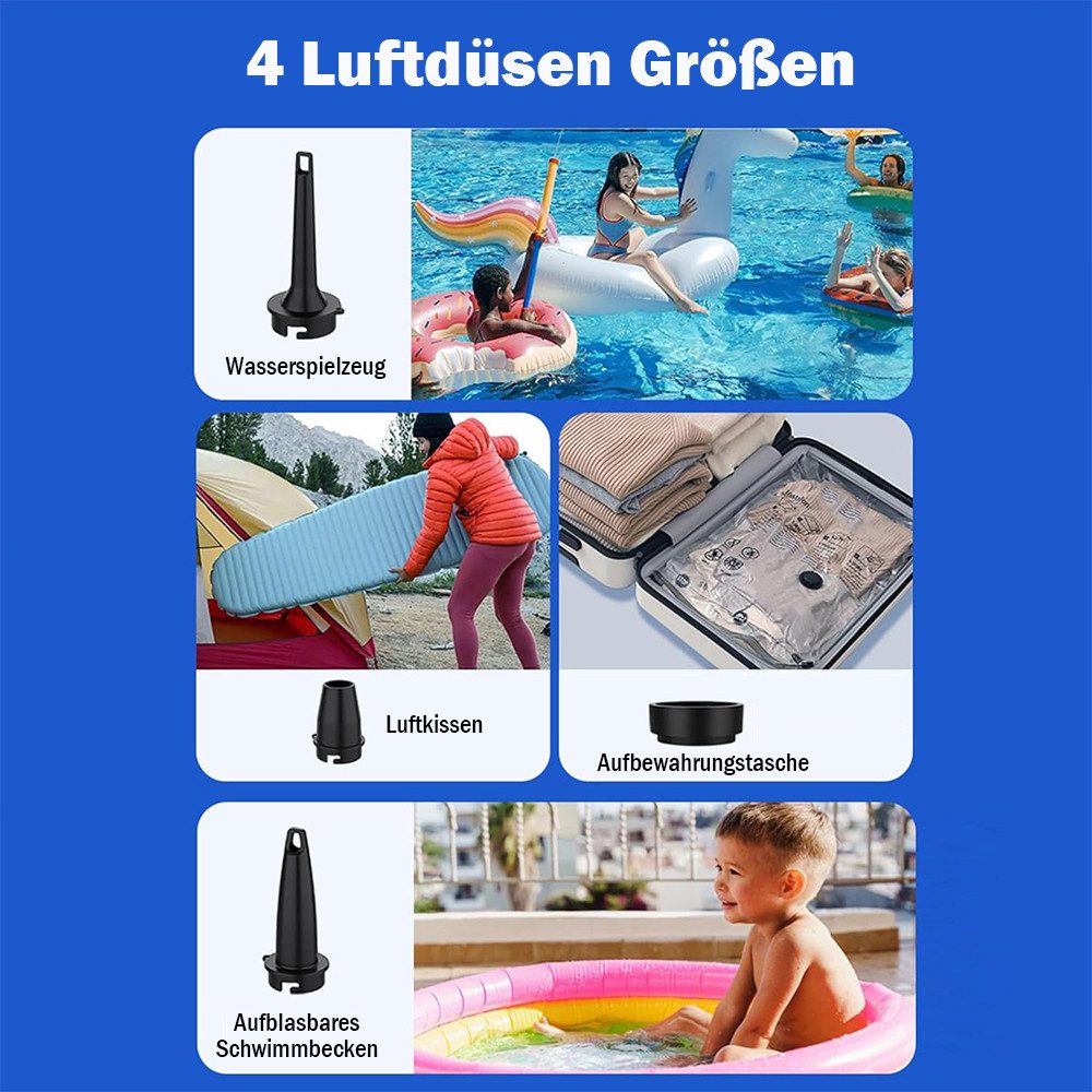 AFKSMILE Akku-Luftpumpe Elektrische Luftpumpe, Mini Luftpumpe Akku mit digitaler Anzeige, Aufblasen & Entleeren, 4 Luftdüsen für Camping, Luftbett, Schwimmringe – Bild 4 von 5