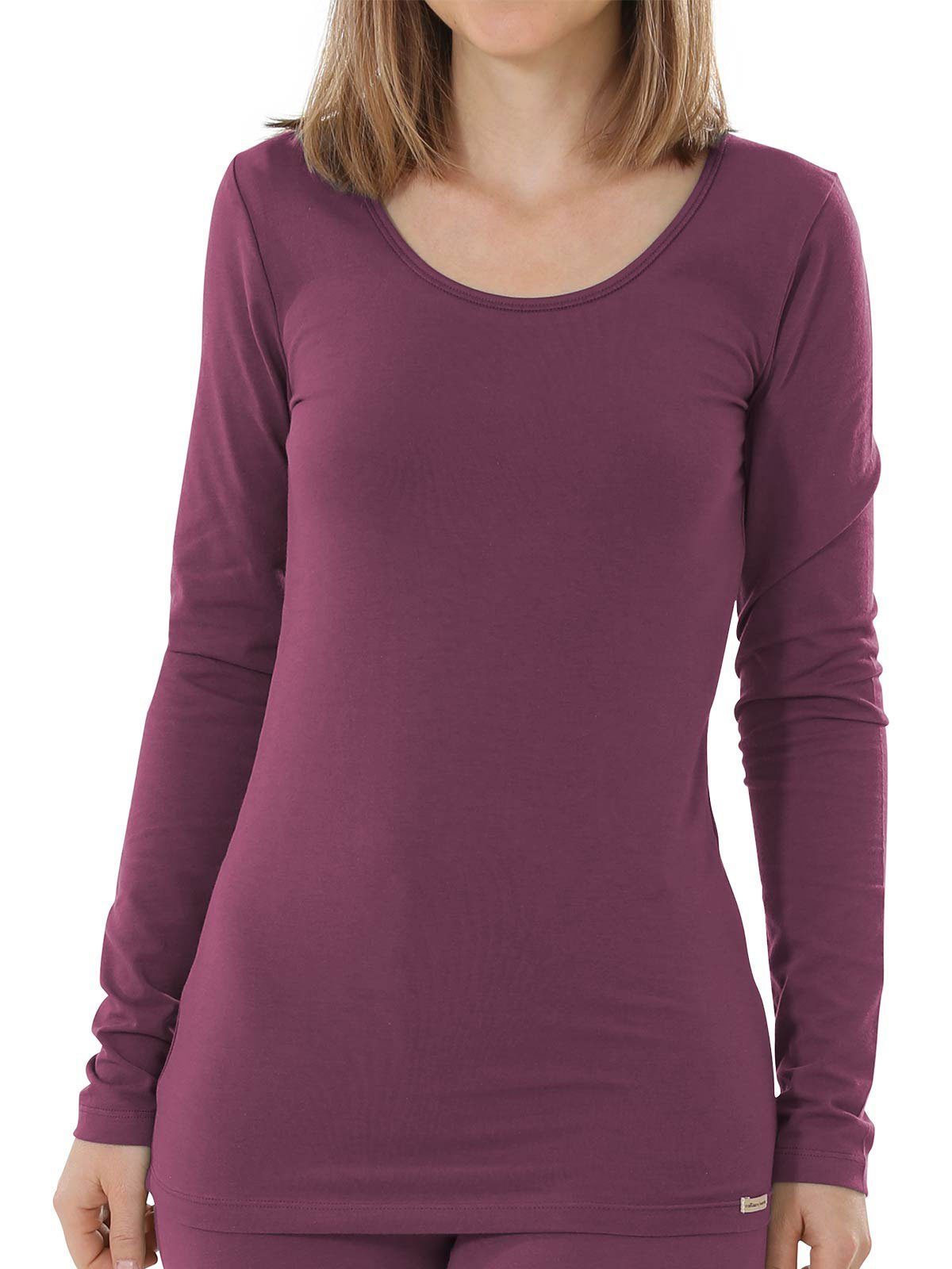 COMAZO Baumwoll (Stück, 1-St) Damen Unterhemd Langarm Shirt Vegan brombeer