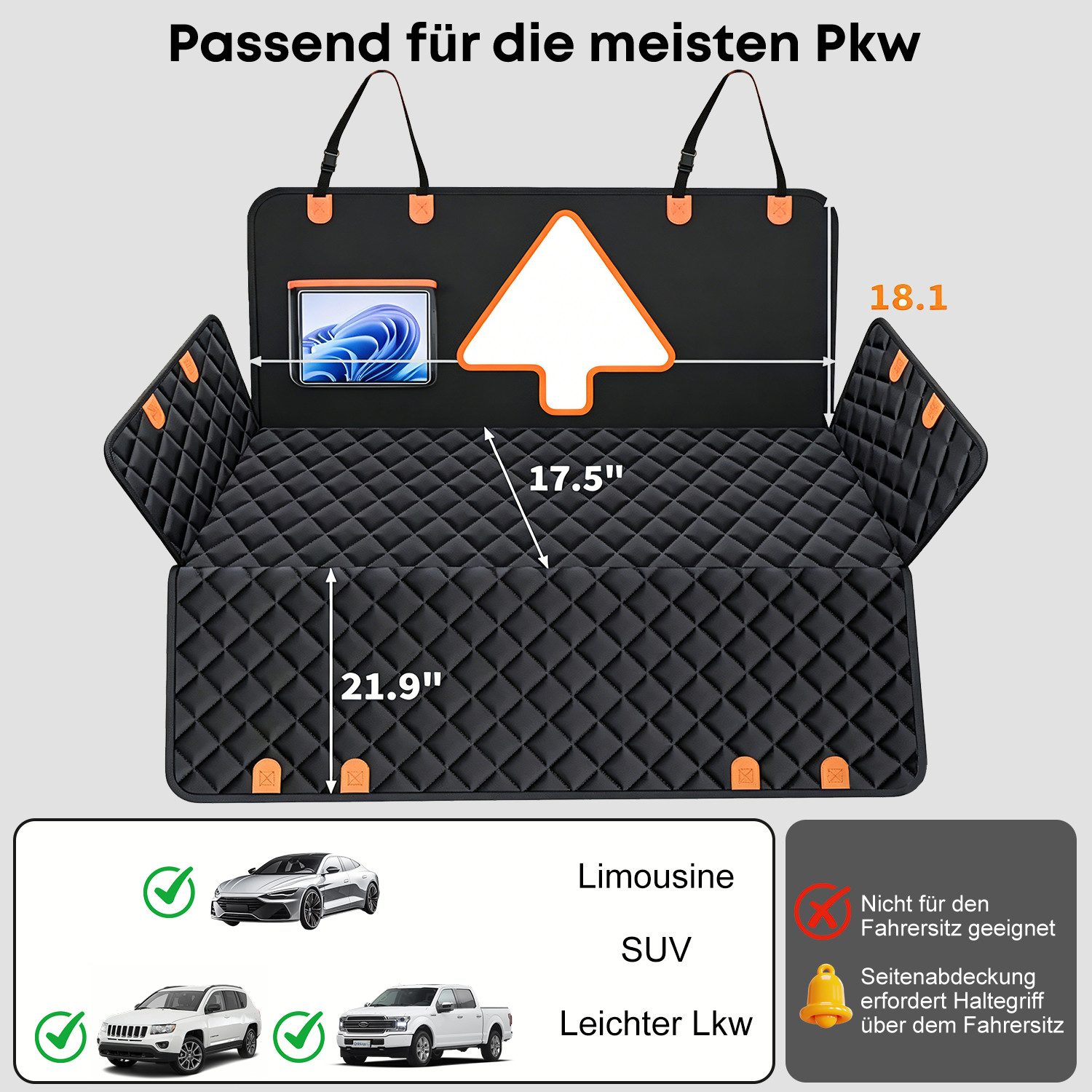 CkeyiN Pro Tierdecke Hundedecke Auto Rückbank,Hundematte Auto,Hundesitzbezug, Verbreitert,Wasserdicht/rutschfest/Rasierfest/Einklappen, Tragkraft bis 180 kg,mit Sicherheitsgurt,für Hunde,für Autos und SUV
