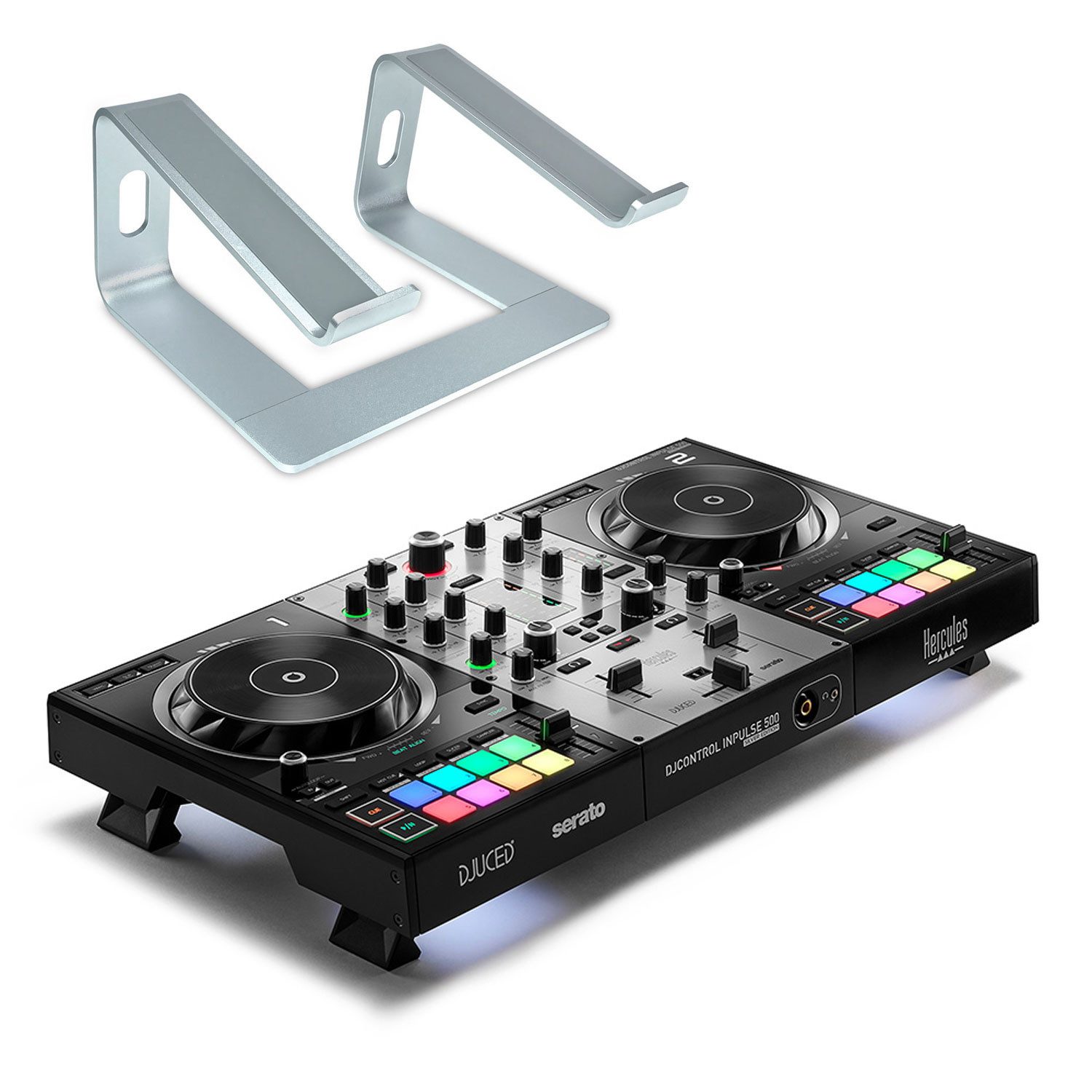 DJ Controller Hercules DJ Controller Inpulse 500 Silver Edition mit Laptopständer