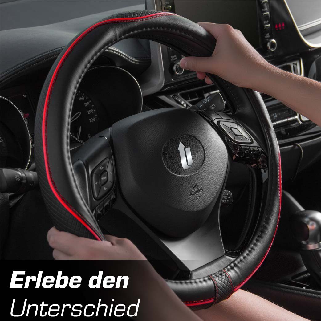 39,00 für mehr mit Details 37,00 Perforierten Grip Linien-Design cm, Ø Upgrade4cars SportsLine, Lenkradbezug Stilvolles Rot -