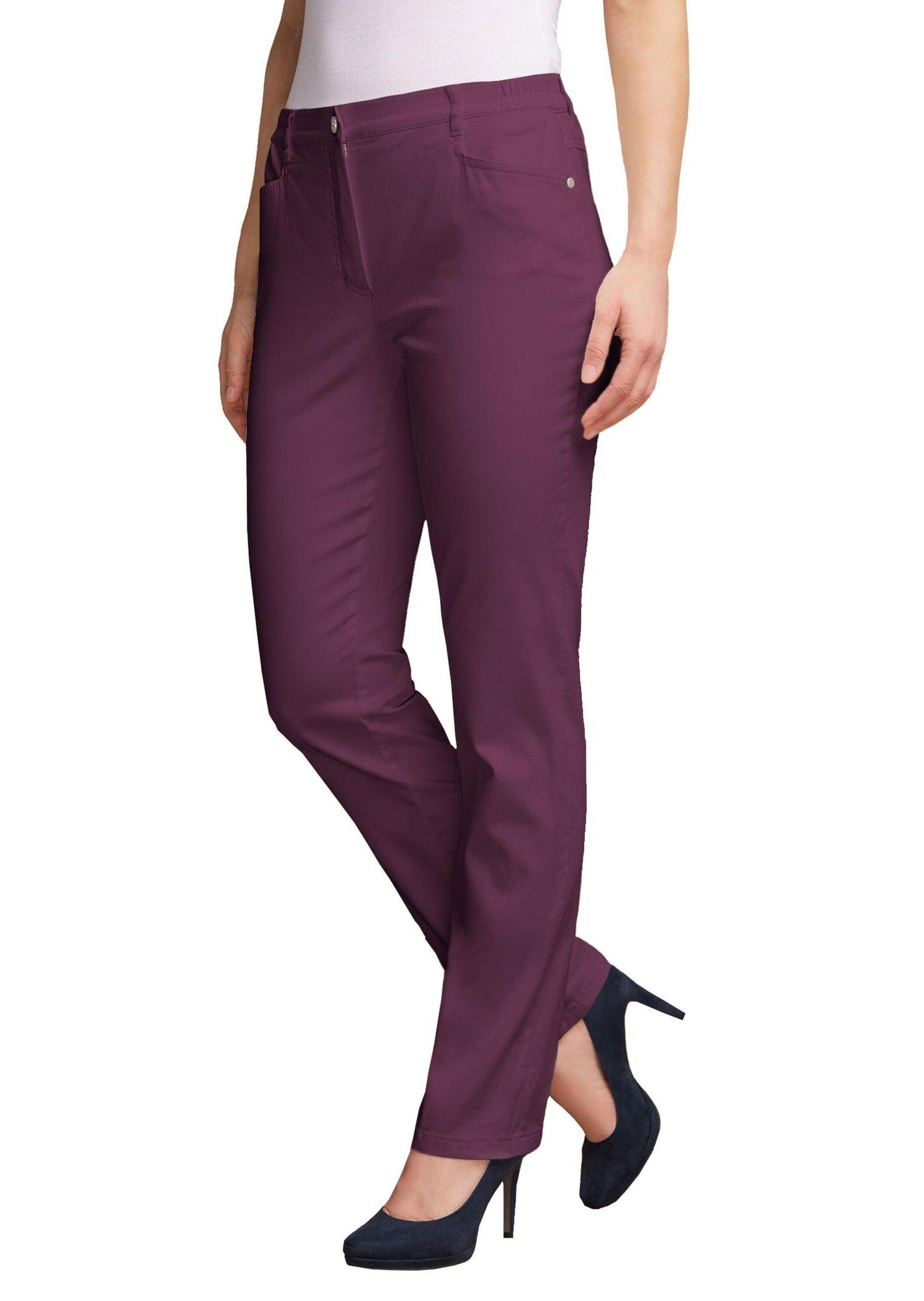 GOLDNER Stoffhose Kurzgröße: Leichte Baumwoll-Hose CARLA aubergine