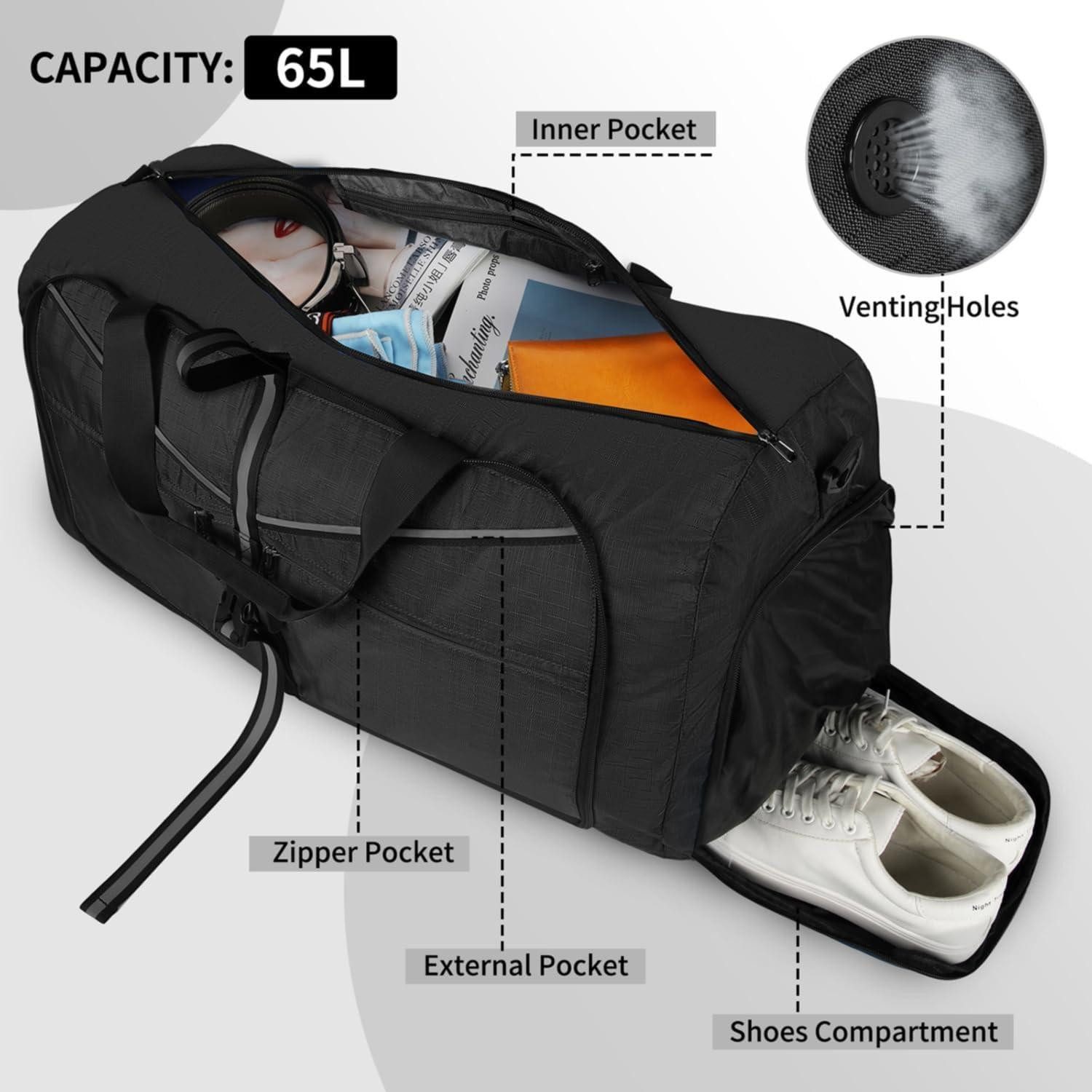 LuxusKollektion Reisetasche Sporttasche Groß 100L mit Schuhfach und Faltbar - Leicht und