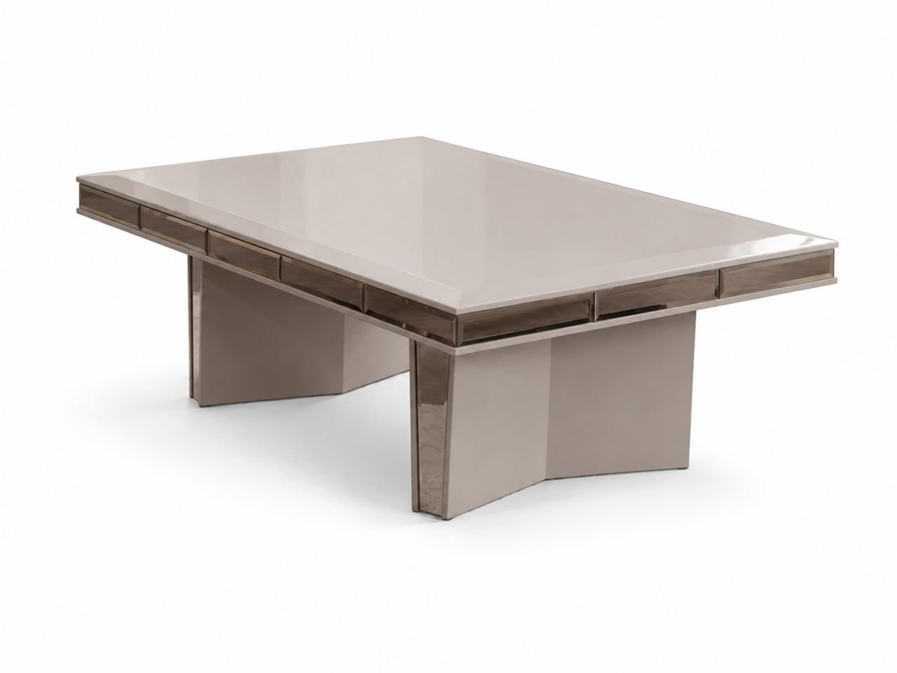 JVmoebel Couchtisch Designer Rechteckig Beige Hochglanz 120x80 cm Wohnzimmer Sofort (Einzelstück, 1-St., 1 Couchtisch), Couchtisch mit Hochglanz-Oberfläche und dekorativen Metall-Elementen
