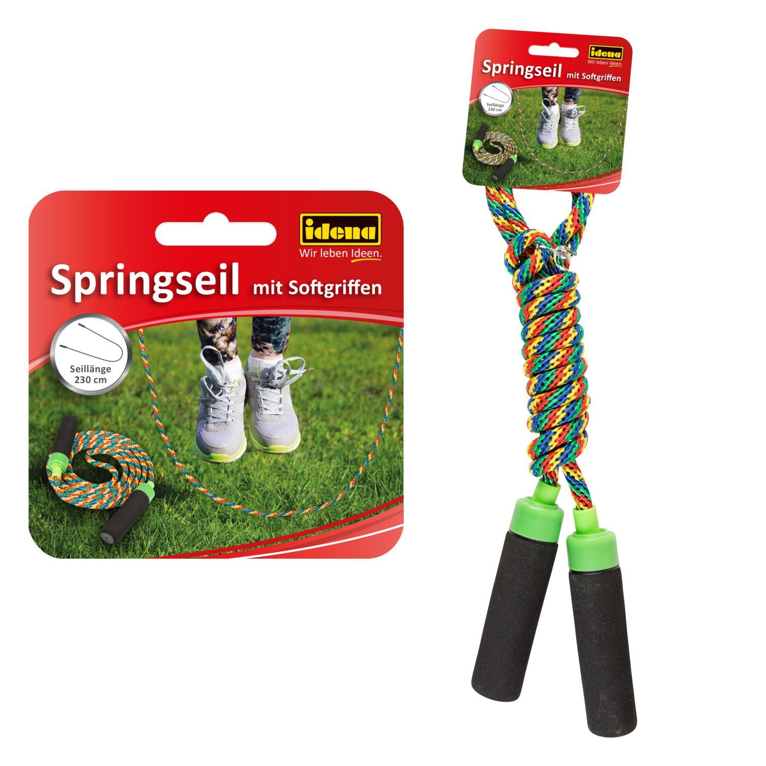 Springseil Idena 40096 - Springseil mit Softgriffen für Kinder, Länge ca. 2,3 m