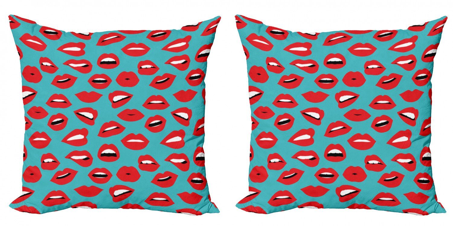 Modern Accent Kuss Kissenbezüge Roter Doppelseitiger Frau (2 Abakuhaus Stück), Digitaldruck, Retro Lippenstift