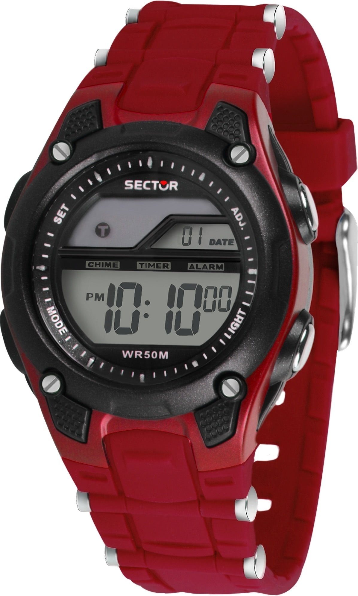 Sector Digitaluhr Sector Herren 45mm), groß rund, Casual rot, Kautschukarmband Armbanduhr Digital, (ca. Herren Armbanduhr