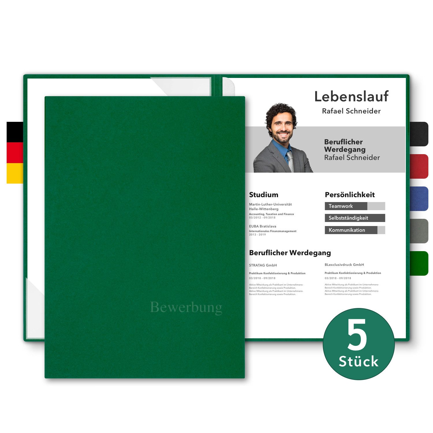 STRATAG Bewerbungsmappe SELECT BL-plus - 5 Stück 2-teilig mit 1 Klemmschiene (Set, 5-St., Naturkarton - Premium-Qualität mit hochwertiger Prägung Bewerbung), direkt vom Hersteller STRATAG - handgefertigt in Deutschland