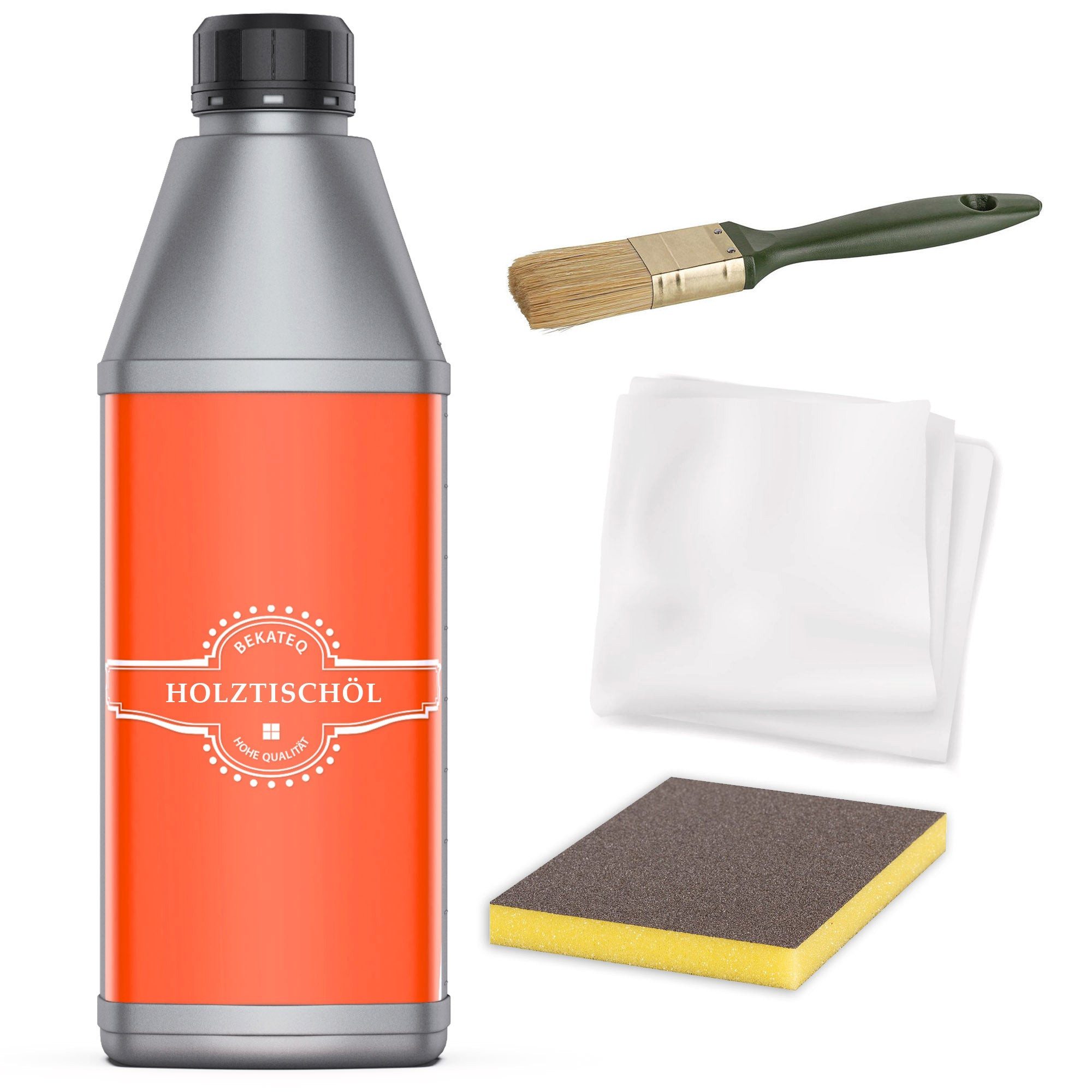 BEKATEQ Wetterschutzfarbe LS-240 Holztisch Öl Set mit Schleifmatte, Putzvliestuch & Pinsel, Holztisch Öl Arbeitsplattenöl