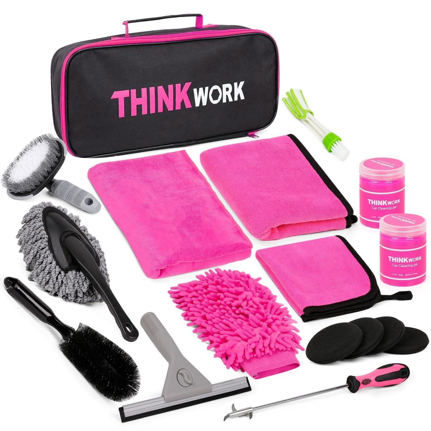 LuxusKollektion Reinigungs-Set Autopflegeset 17-teilig für innen und außen rosa Geschenkset
