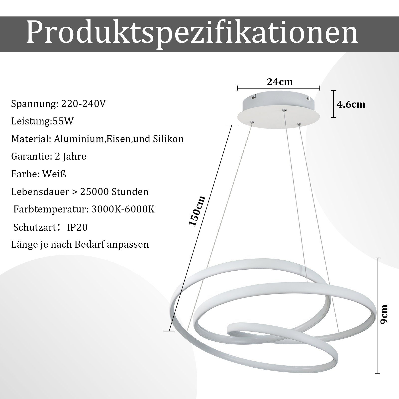 Nettlife LED Pendelleuchte Schwarz Hängelampe Esstisch mit Fernbedienung, Dimmbar mit Fernbedienung, LED fest integriert, Warmweiß, Kaltweiß, Neutralweiß, Wohnz – Bild 4 von 5
