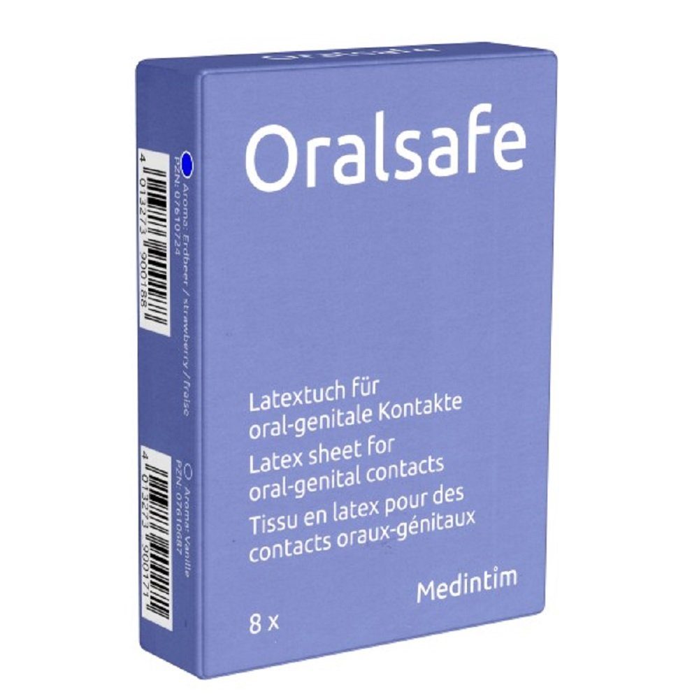 Medintim Kondome Oral Safe Latexschutztücher, Packung mit 8 Stück Variante: Erdbeere, 8 St., rosa Lecktücher (Dams) mit Erdbeer-Aroma