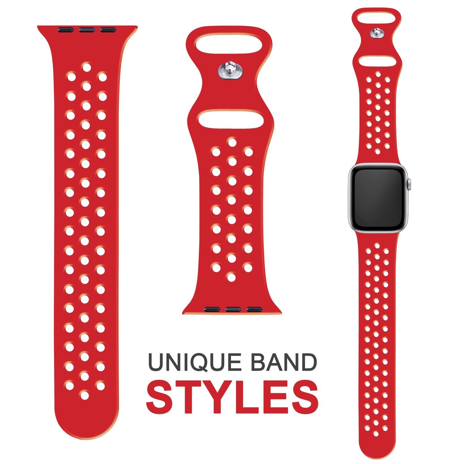 Atmungsaktiv Uhr / Smartwatch-Armband / Watch 42mm/44mm/45mm/49mm, Gelochtes für Silikon Apple Fitness Sport Nalia Ersatzband Rot Pastell