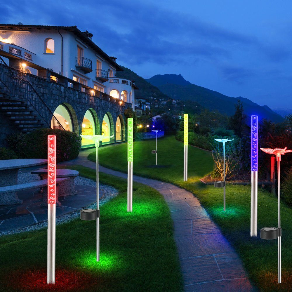 etc-shop LED Solarleuchte, LED-Leuchtmittel fest verbaut, Farbwechsel, 8er Set RGB LED Solar Steck Beleuchtung Garten Weg