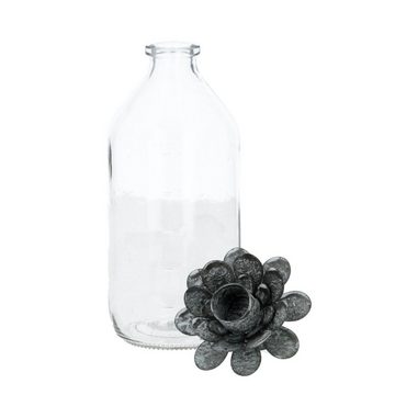 Chic Antique Kerzenhalter Chic Antique Glasflasche mit Kerzenhalter Blume H21cm antique zink (1 St)