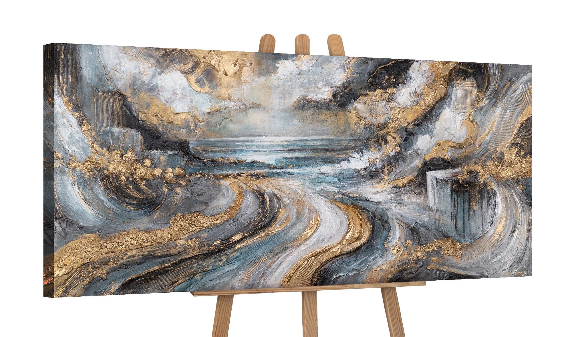 YS-Art Картина Abstrakt, Leinwandbild, Gold, Schwarz, Blau, Wandbild