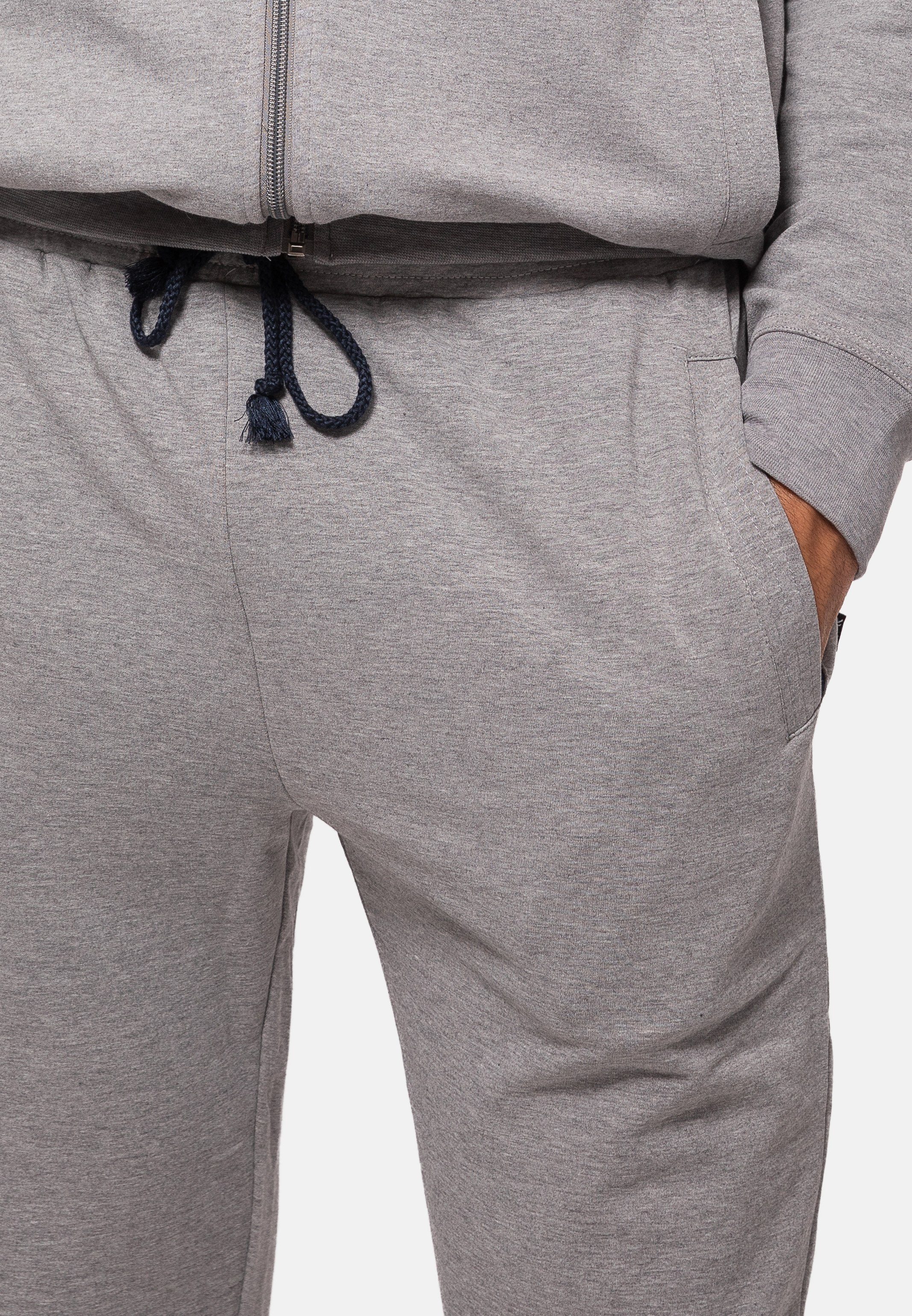 Hose Melange - zwei Lange Homewear Grau Baumwolle (1-tlg) Klima-Komfort Hosentaschen Jogginghose Hajo mit - Hose