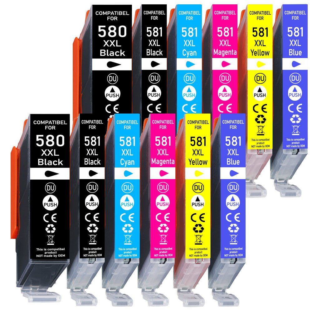 Druckerparadies 12er Multipack für Canon 580 581 XXL Druckerpatronen Set Tintenpatrone (12-tlg., TS8150 TS8151 TS8152 TS8250 TS8251 TS8350 TS8351 TS8352 TS9150)