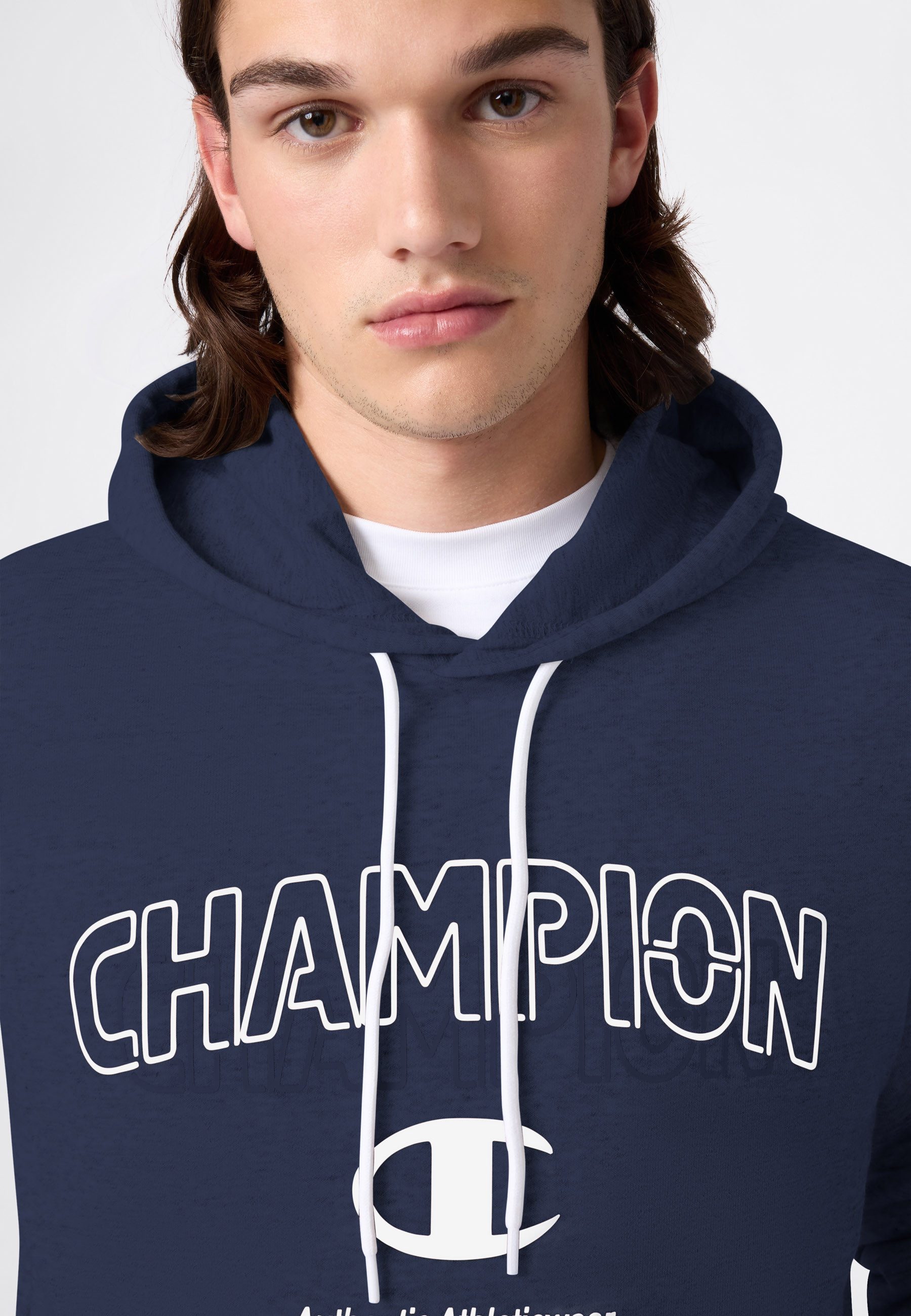Champion Kapuzensweatshirt Graphic Terry Hoodie mit Rundhalsausschnitt, aus Baumwolle und Polyester