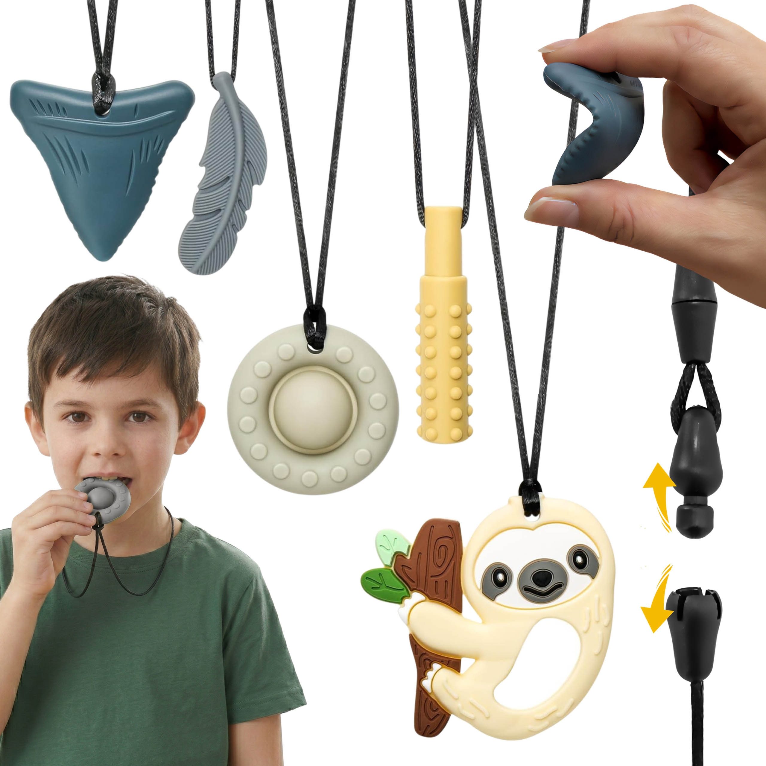 Sarcia.eu Beißring CLDY Set sensorischer Beißringe für Kinder, Silikon, 5 Stück