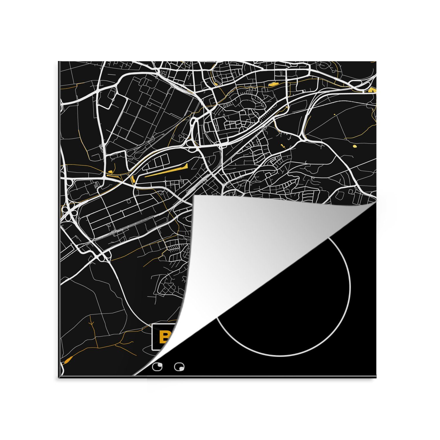 MuchoWow Herdblende-/Abdeckplatte Schwarz und Gold - Stadtplan - Böblingen - Deutschland - Karte, Vinyl, (1 tlg), 78x78 cm, Ceranfeldabdeckung, Arbeitsplatte für küche