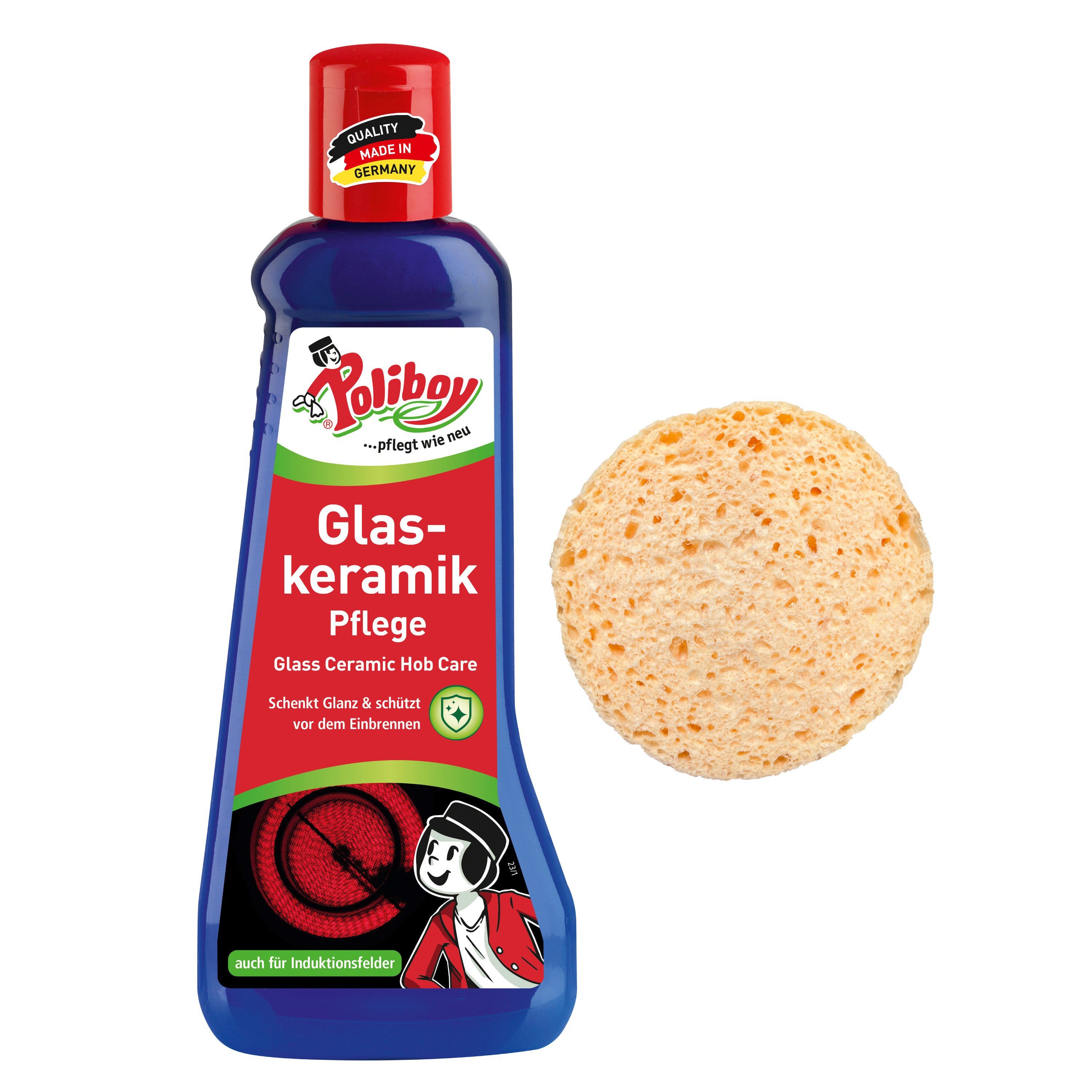 poliboy Reinigungsset für Glaskeramik - 200ml Очиститель стеклокерамики (mit Einbrennschutz - Inklusive Schwamm - Made in Germany)