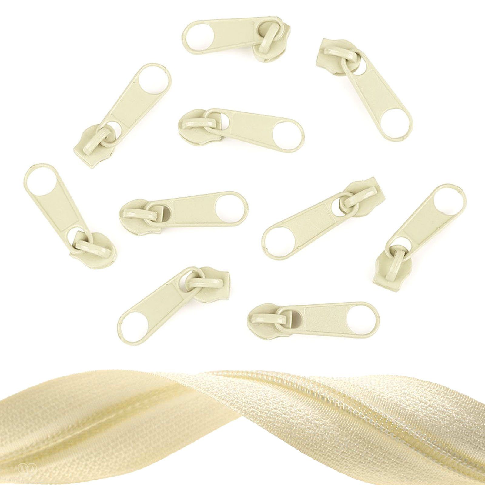 maDDma Reißverschluss 10 Reißverschluss Zipper für Endlosreißverschluss, 5mm, hellcreme