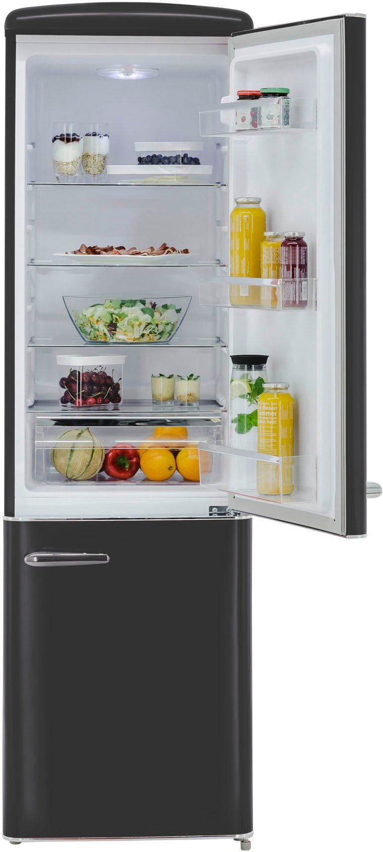 exquisit Kühl-/Gefrierkombination RKGC250-70-H-160E mattschwarz, 181 cm hoch, 55 cm breit, 244 L Volumen, 4 Sterne Gefrieren