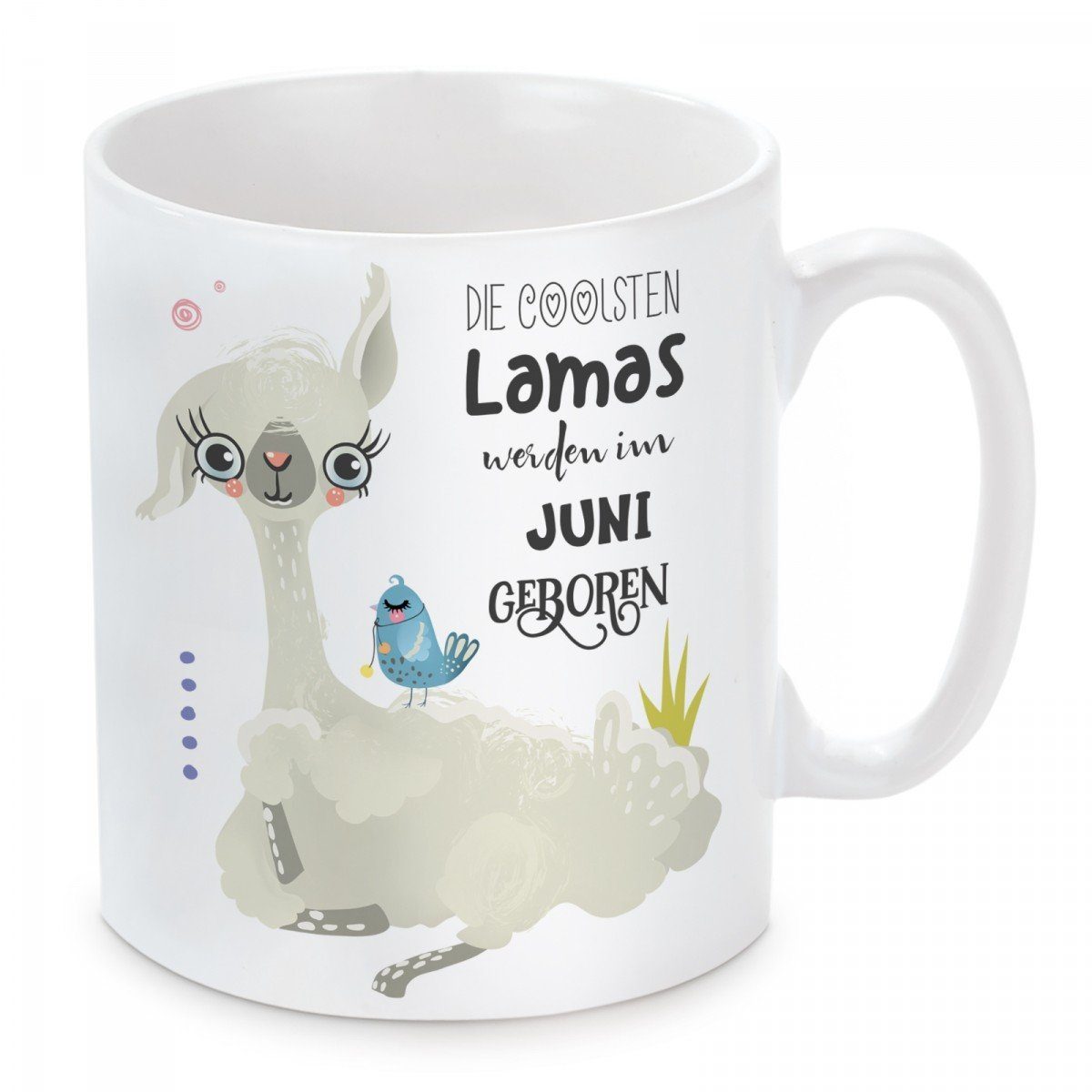 Herzbotschaft Tasse Kaffeebecher mit Motiv Die coolsten Lamas werden im Juni geboren, Keramik, Kaffeetasse spülmaschinenfest und mikrowellengeeignet