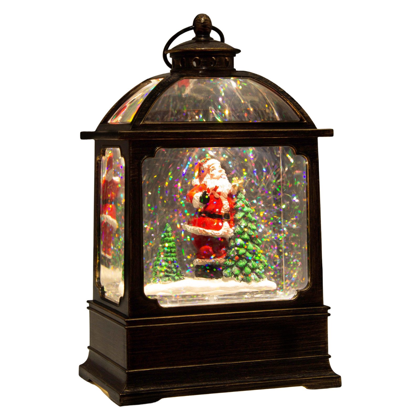 Christmas Paradise LED Laterne Schneelaterne 17cm mit Weihnachtsmann, LED fest integriert, warmweiß, schneit im Inneren, bunt-bronze