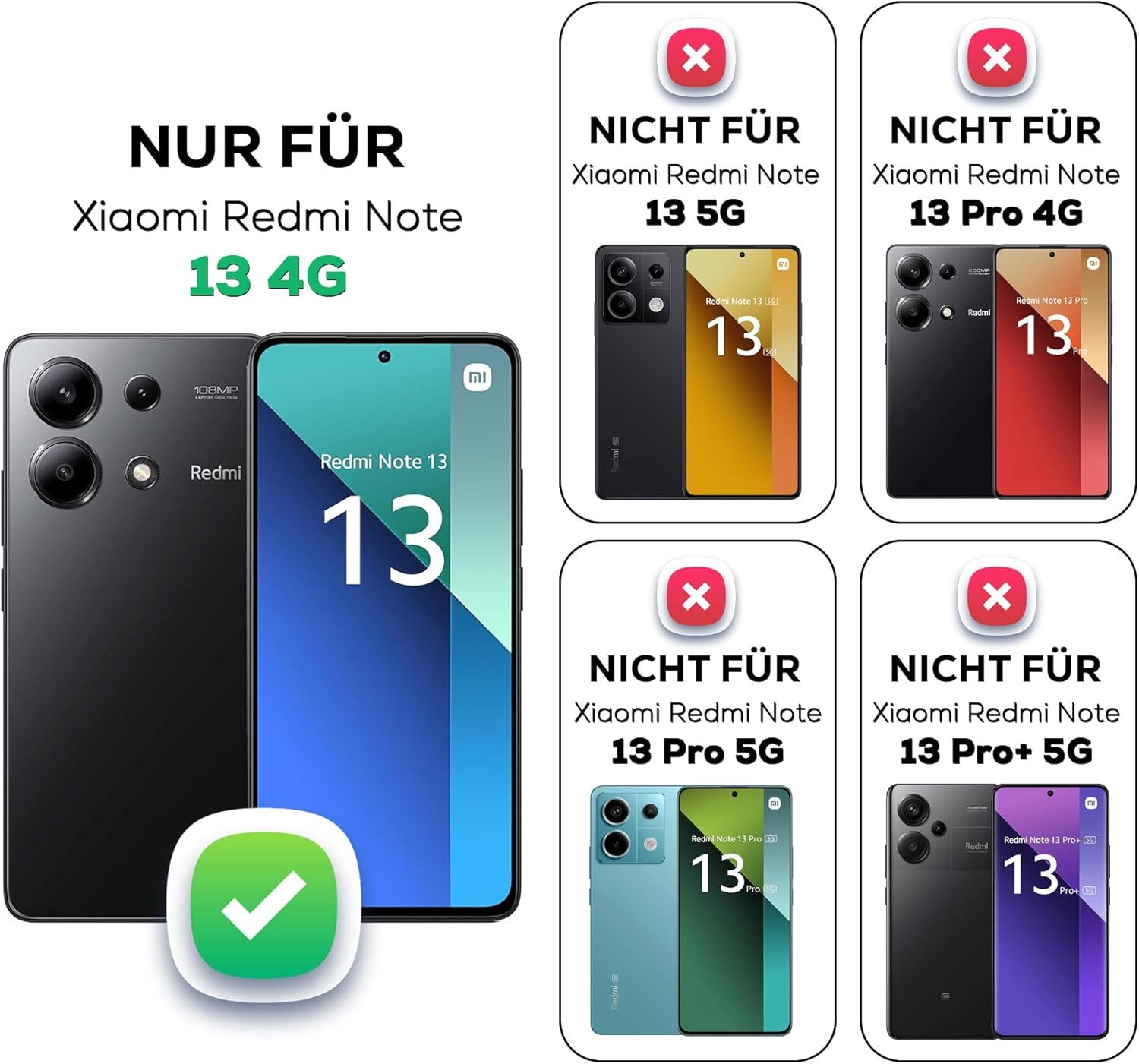 betterfon Handyhülle für Xiaomi Redmi Note 13 4G Outdoor Panzerhülle, Mit Ringhalterung, Kamera-Schutz, Magnetplatte & 3-Schicht-Schutz