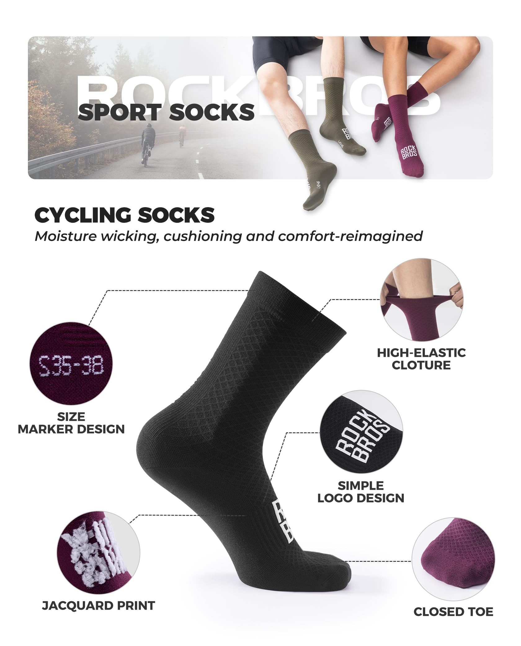 ROCKBROS Sportsocken Road to Sky Atmungsaktive Baumwolle Fahrradsocken (1 P günstig online kaufen