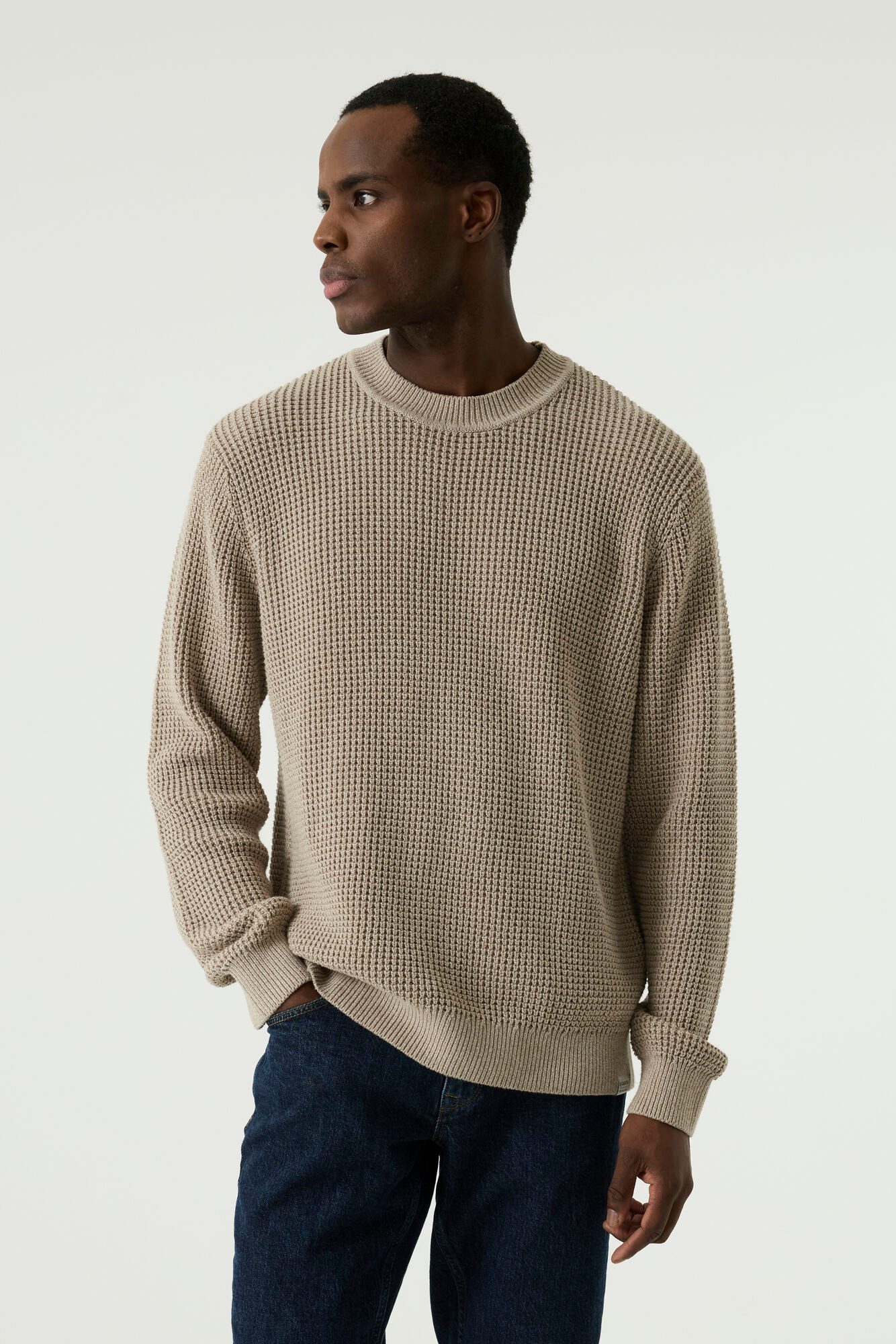 Garcia Rundhalspullover Garcia Herren Pullover Waffelstrick – Taupe (1-tlg)