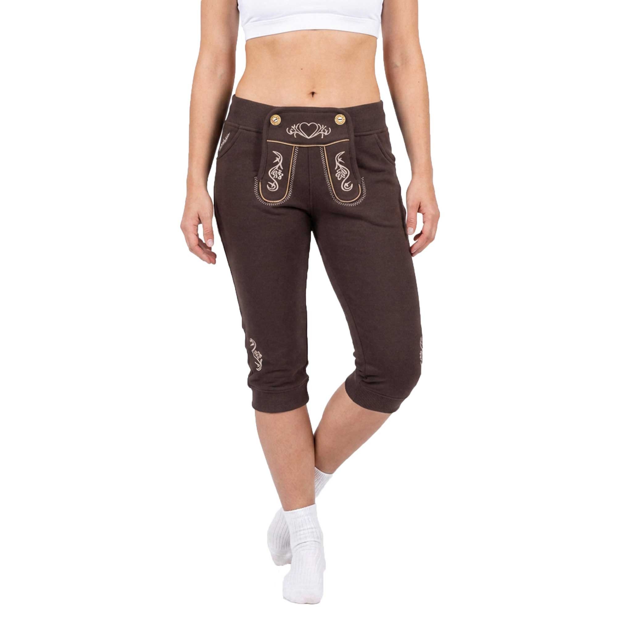 Steigenhöfer Manufaktur Lederhose Damen Lookalike - Kniebund Jogginghose - Kordelzug im Lederhosen Look Kniebund Jogging Damen Shorts Tracht - Oktoberfest Damen Outfit