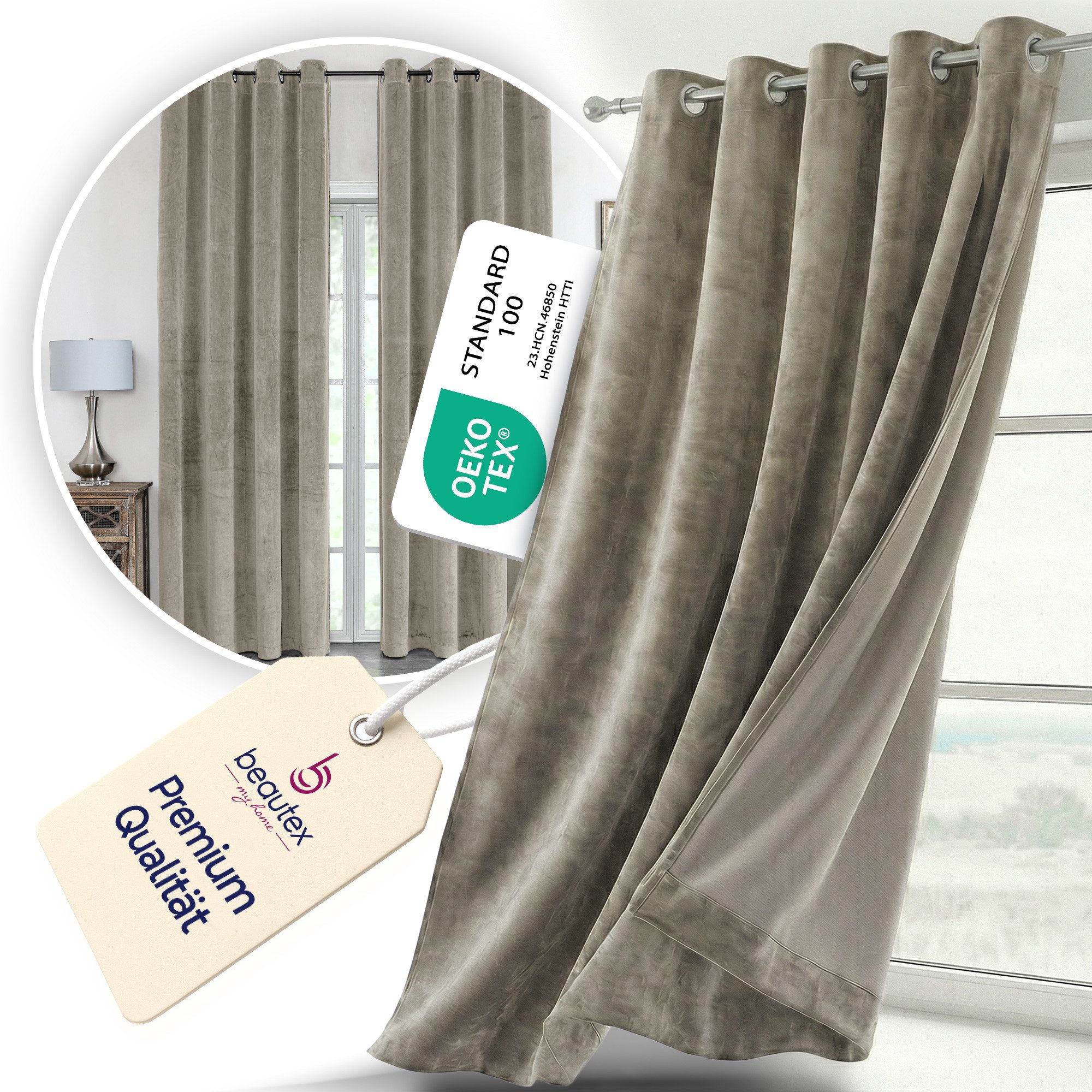 Beautex Verdunkelungsvorhang Samt Vorhang Ösen Gardine Velvet blickdicht abdunkelnd (1 St), Ösen, abdunkelnd, Velvet-Samt, blickdicht, Ösenaufhängung, pflegelei – Bild 2 von 5