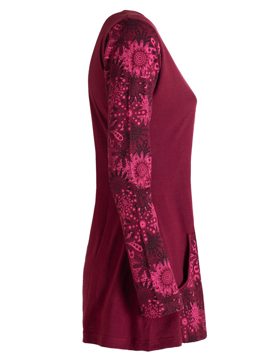 Vishes Tunikakleid Longshirt Damen Langarm Tunika Mandala Print Baumwolle Alternative Mode, Boho, Hippie, Ethno, Festival