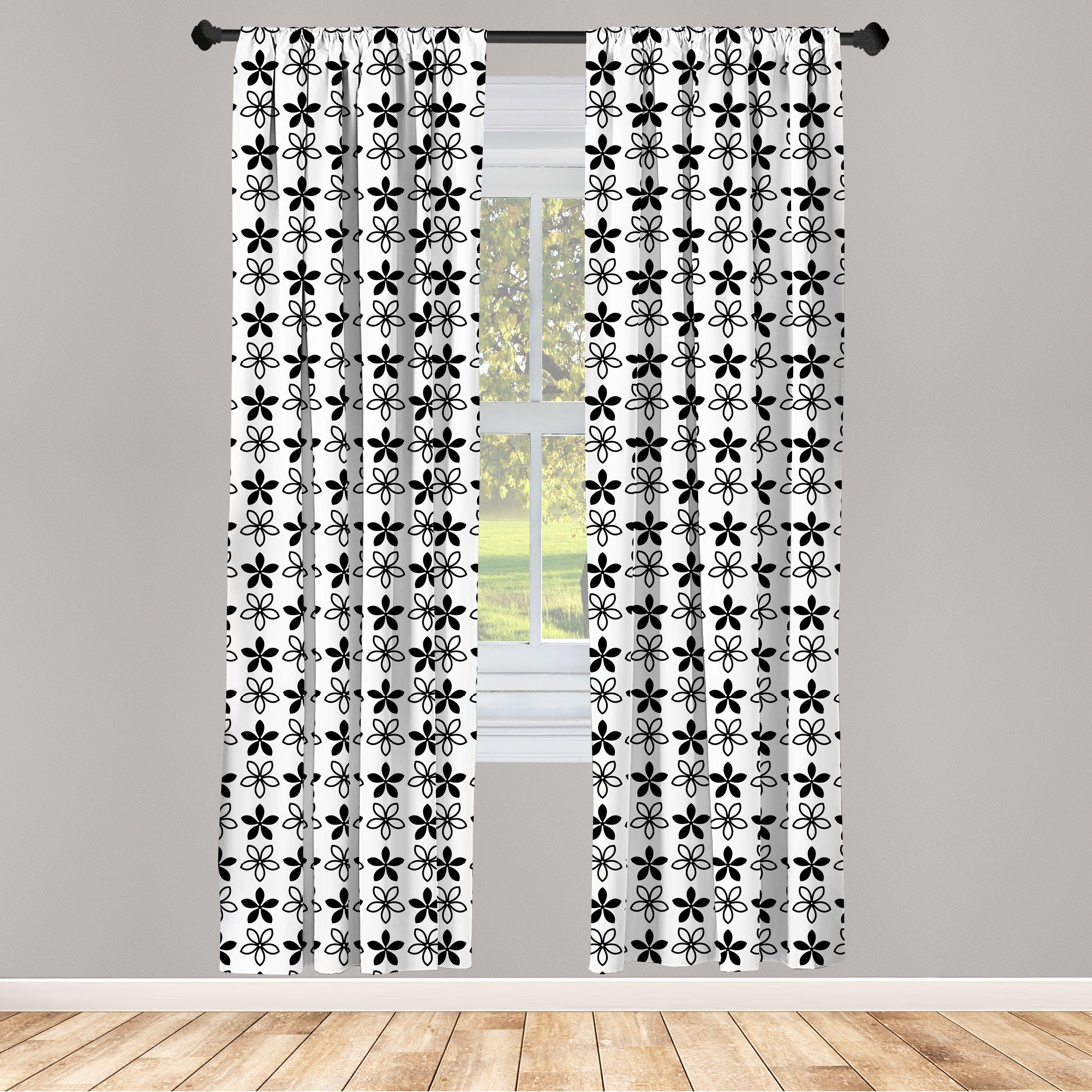 Gardine Vorhang für Abakuhaus, Schlafzimmer Blumen Wohnzimmer Daisy-Blüten-Kunst Microfaser, Dekor, Monochrome