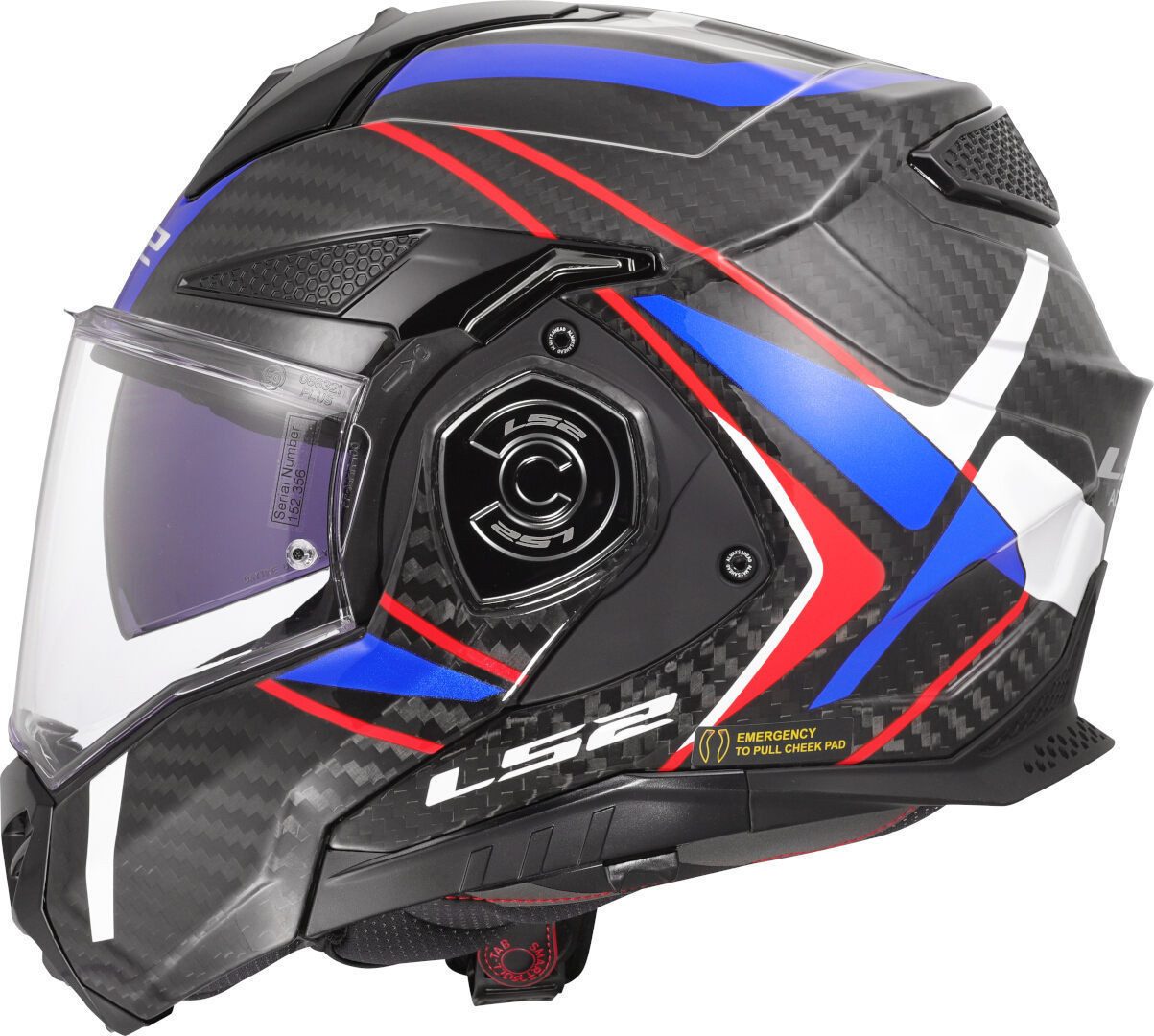 LS2 Motorradhelm FF901 Advant X Carbon Future II Klapphelm, vorbereitet für Kommunikationssystem,Notfallsystem-Polsterung (EQ