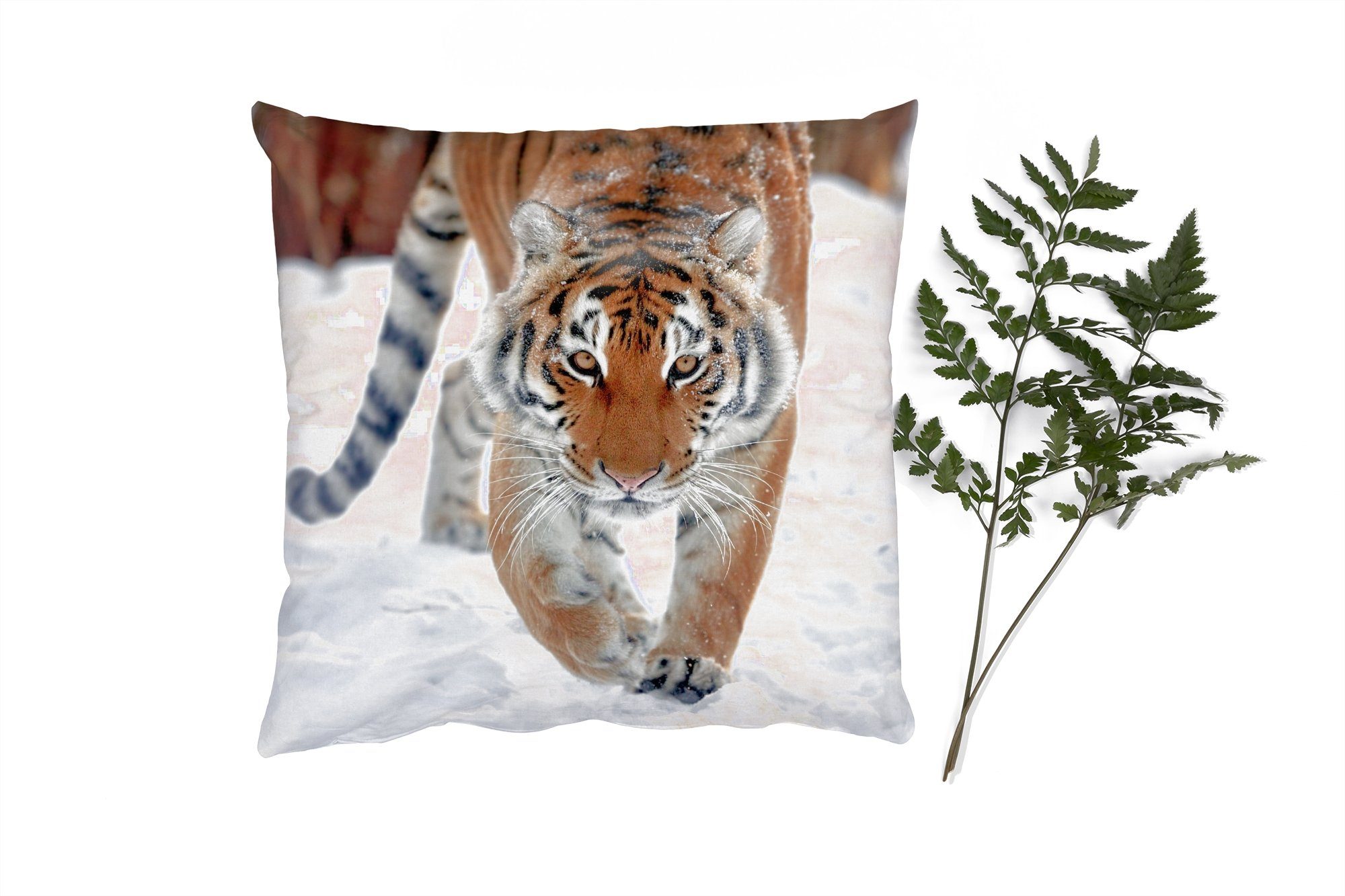 MuchoWow Wohzimmer, Zierkissen für mit Deko, Sofakissen Füllung - Tiger Schlafzimmer, Schnee Dekokissen Tiere, -