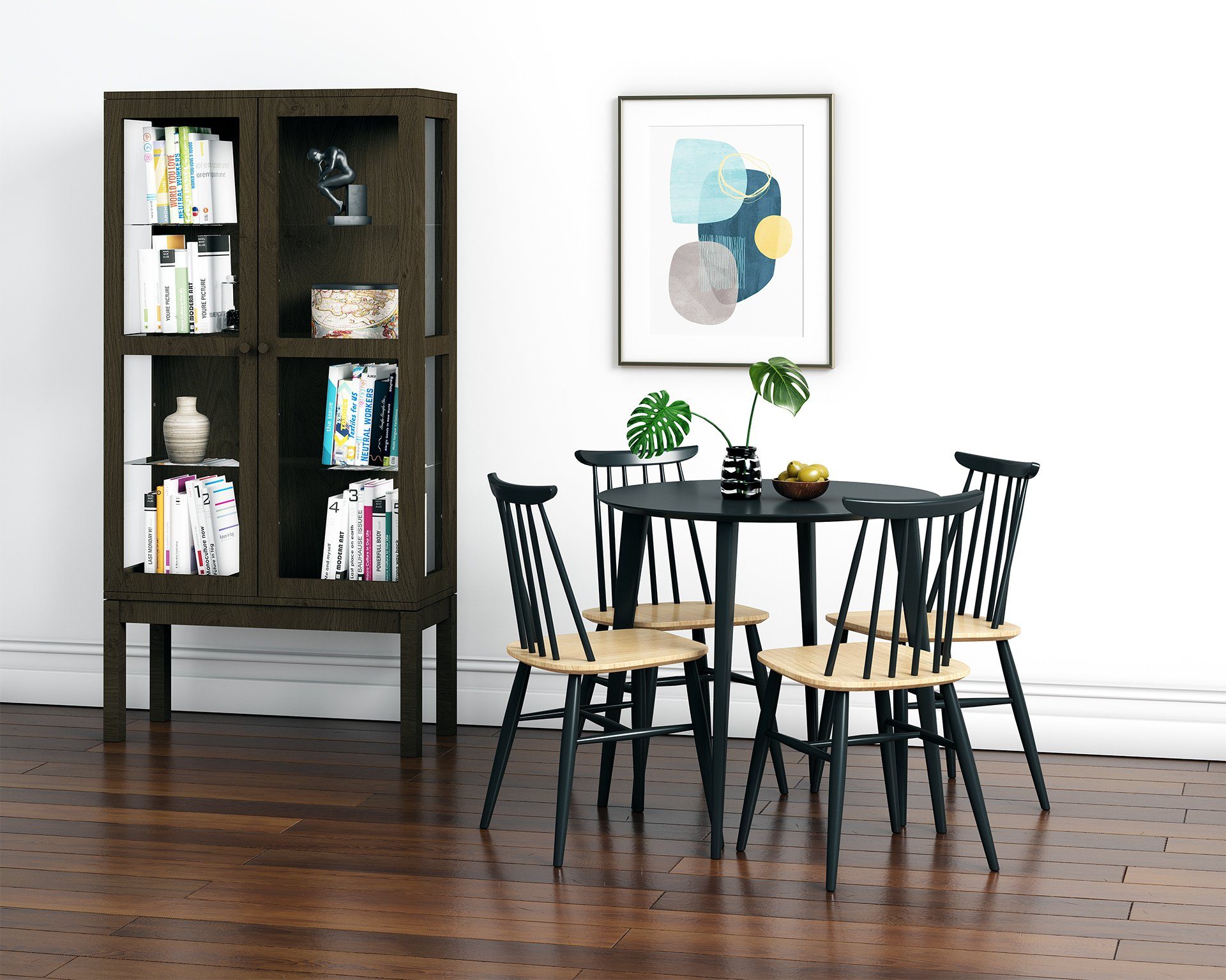 andas Vitrine Holzfurnier aus Eiche, Griffe und Füße aus massiver Eiche, FSC®