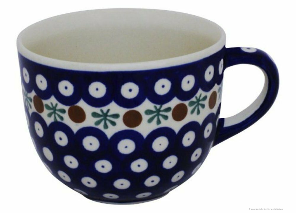 Bunzlauer Keramik Cappuccinotasse große runde 350ml Tee-& Milchkaffeetasse, Becher, Ø10 cm, Dekor 41, Keramik