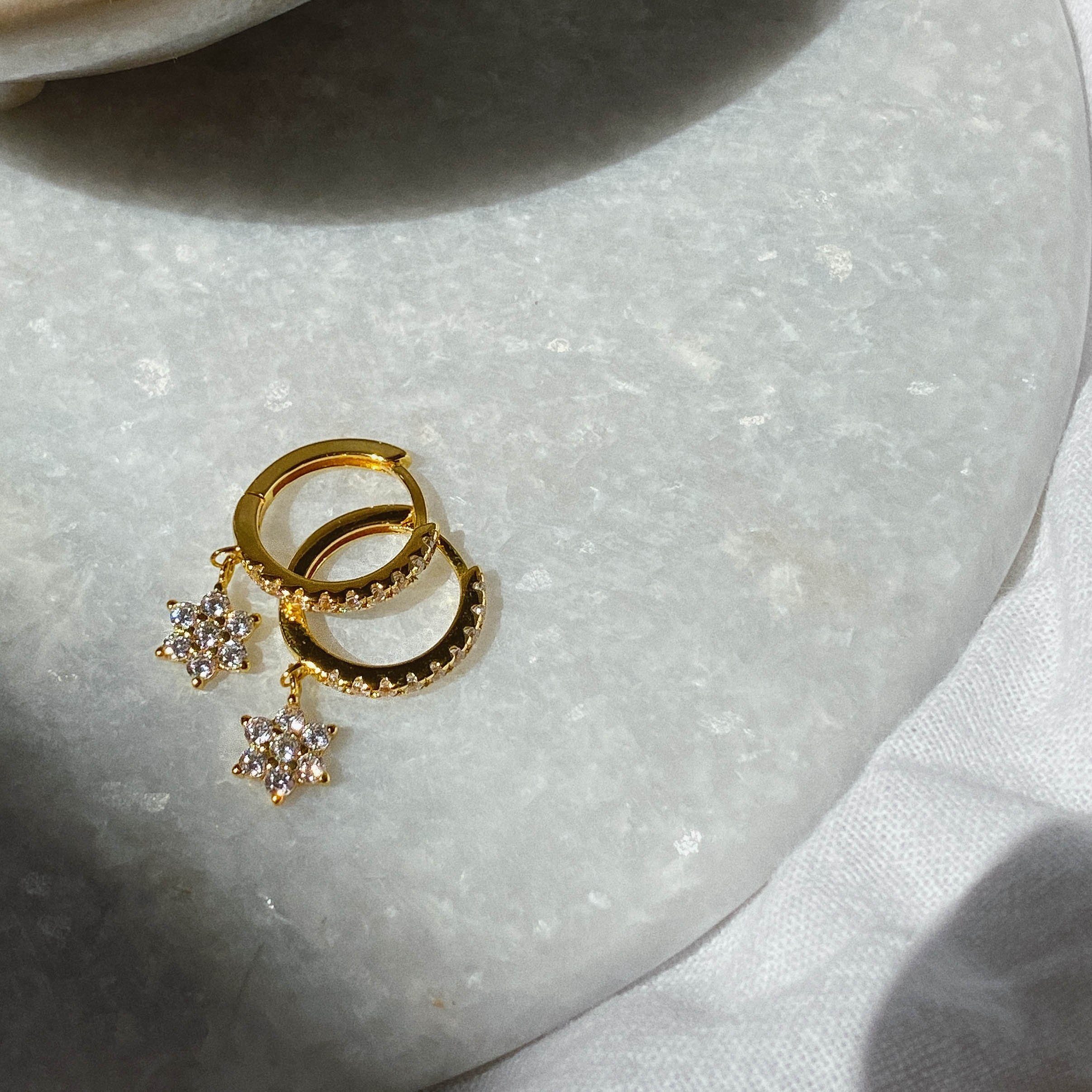vergoldet, Anhänger Blüte Nizza, 925 Silber mit Brandlinger Ohrhänger Ohrringe weißen Zirkoniasteinen Paar