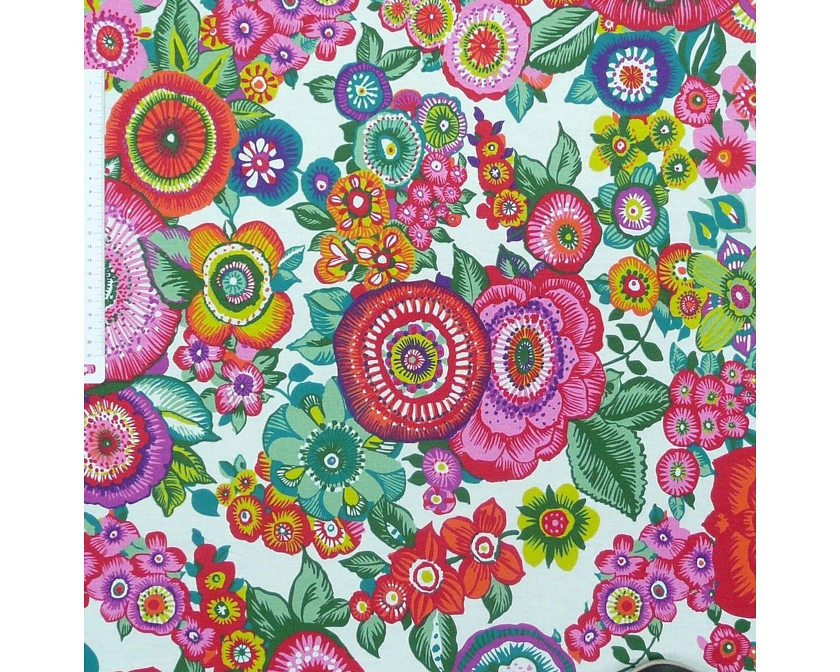 Thumbnail - SCHÖNER LEBEN. Stoff Dekostoff Baumwollstoff Amparo Blumen bunt auf weiß