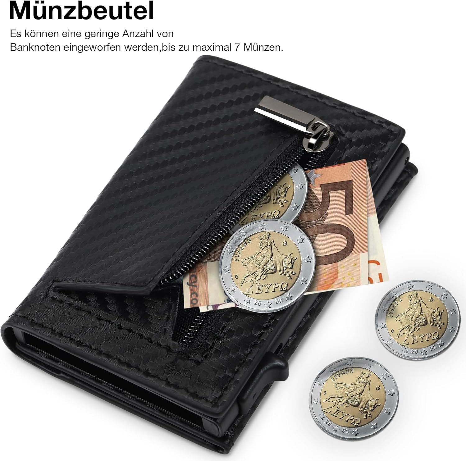 TEEHON Geldbörse Geldbeutel Herren, Slim Wallet mit Münzfach (Kartenetui mit RFID Schutz, Portmonee Geldbeutel Herren, 1-tlg., Herren Geldbörse mit Magnetischem Verschluss), Kreditkartenetui Klein with Gift Box - Carbon Schwarz