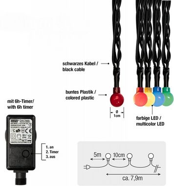 Hellum LED-Lichterkette LED-Kugel-Lichterkette 80 BS multicolor/schwarz, außen, mit Timer