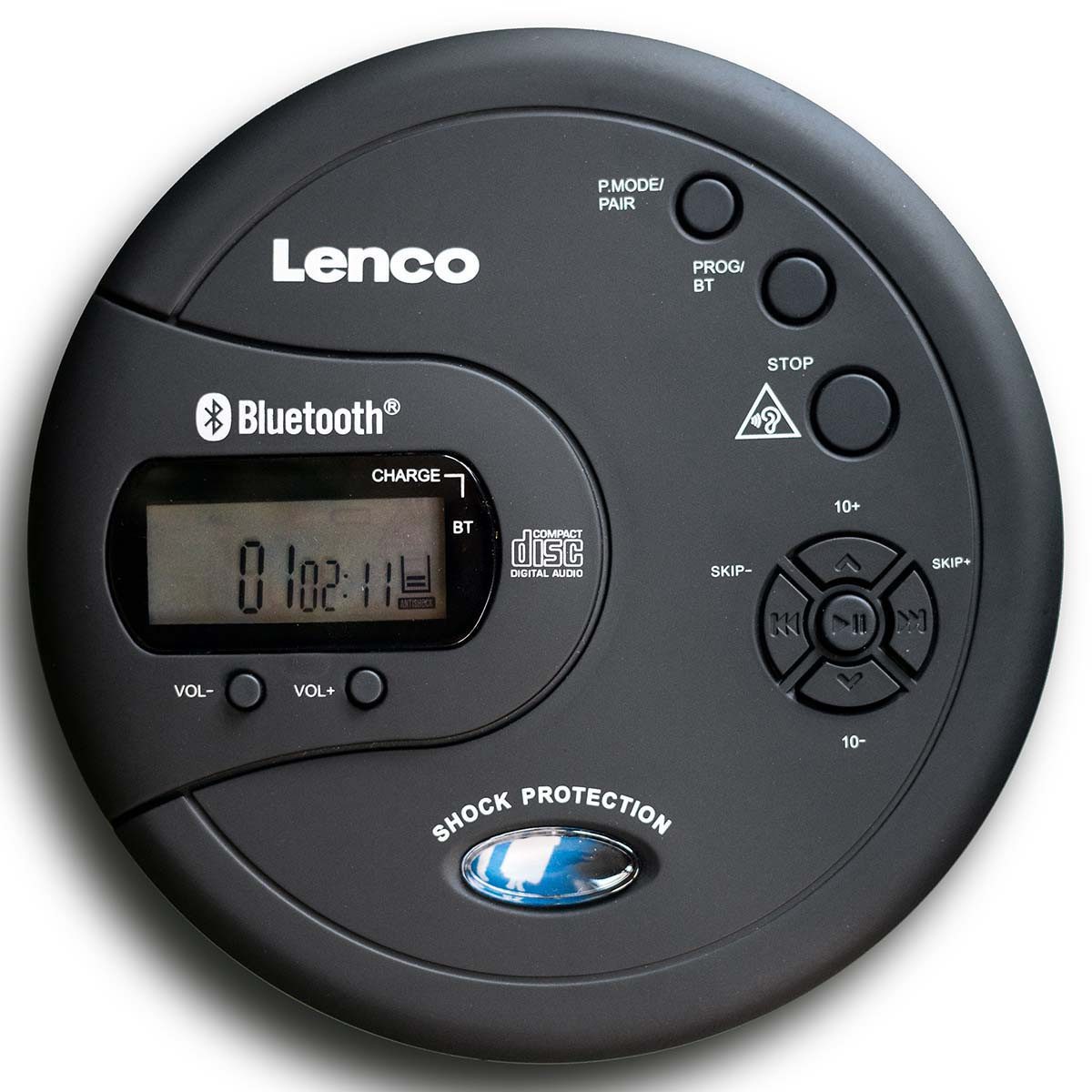 Lenco Lenco CD 300BK CD MP3 Player mit Bluetooth, Anti Shock, LCD und Resume tragbarer CD-Player (CD, Anti-Shock, Bluetooth, LCD, inkl. 2x 2000mAh -Batterien & Kopfhörer)